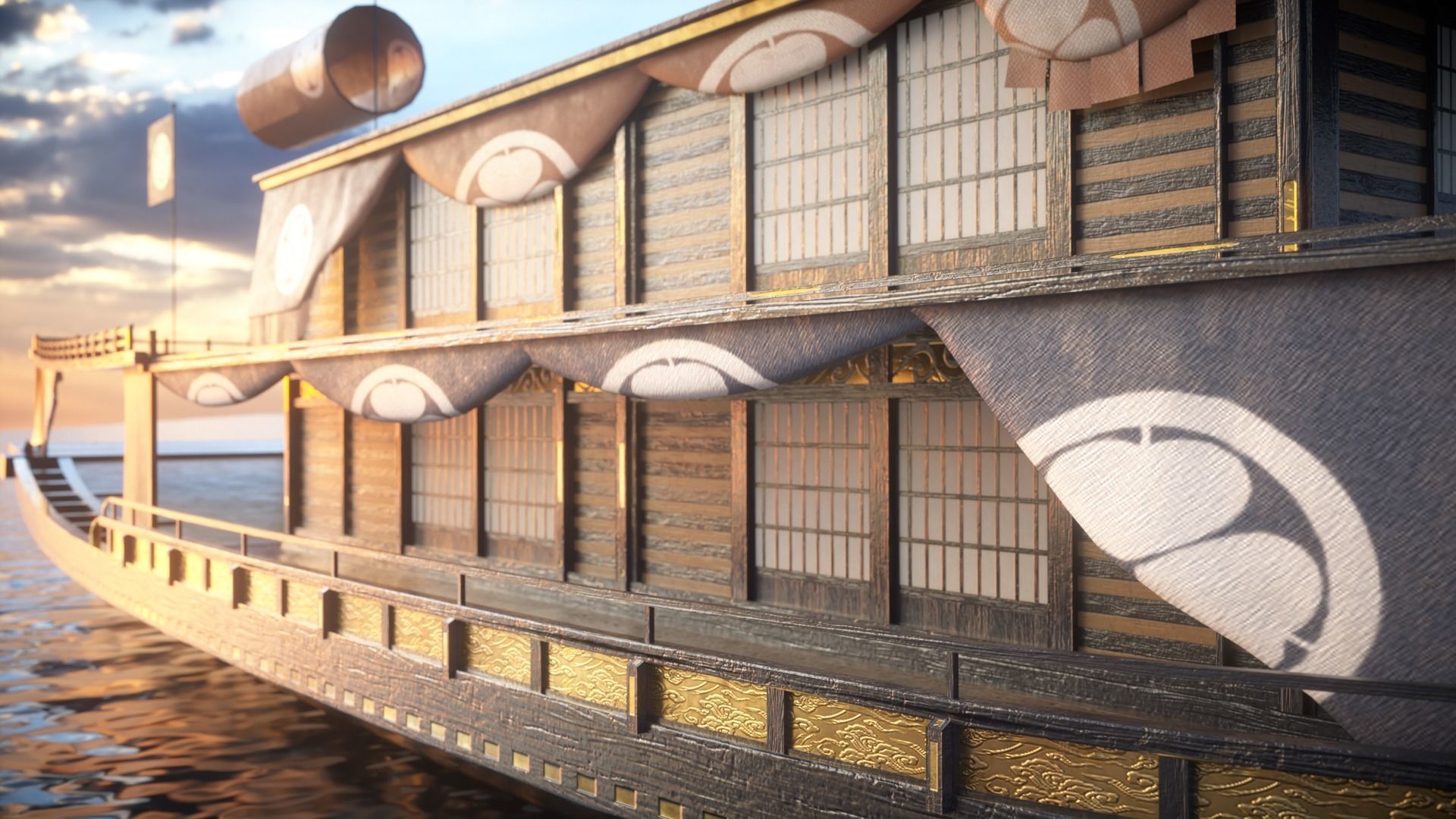 Korean Japanese Medieval Ship Set 3D model_17