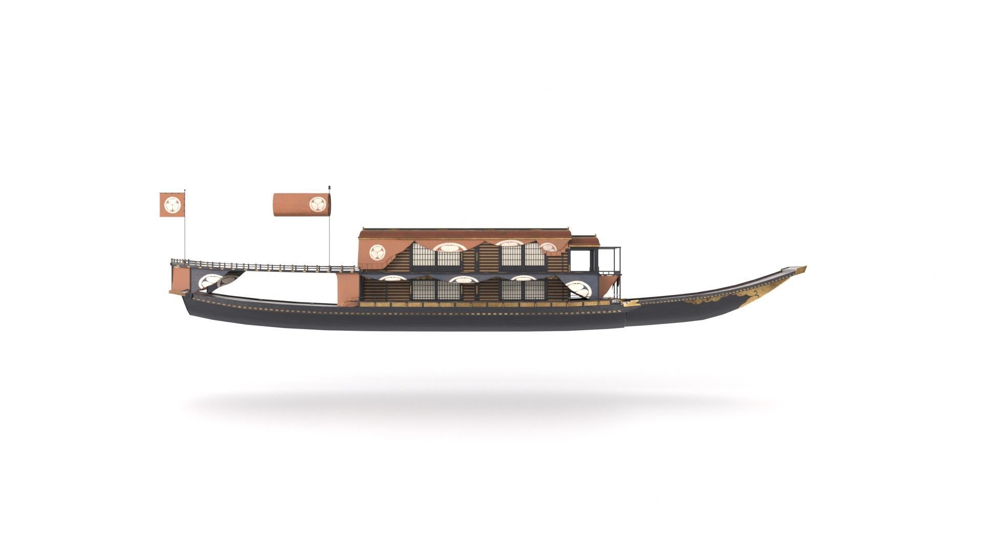 Korean Japanese Medieval Ship Set 3D model_22