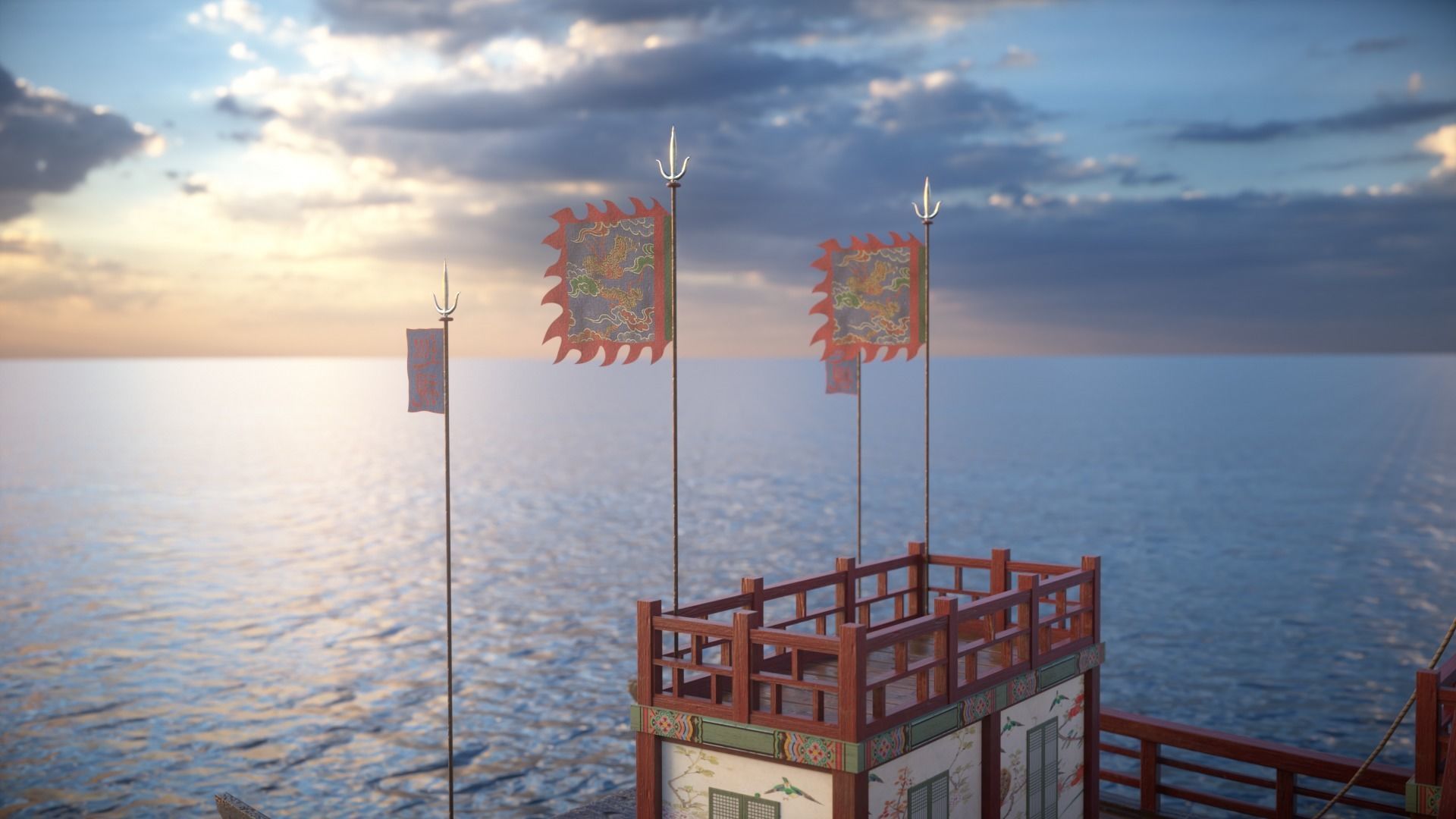 Korean Japanese Medieval Ship Set 3D model_4