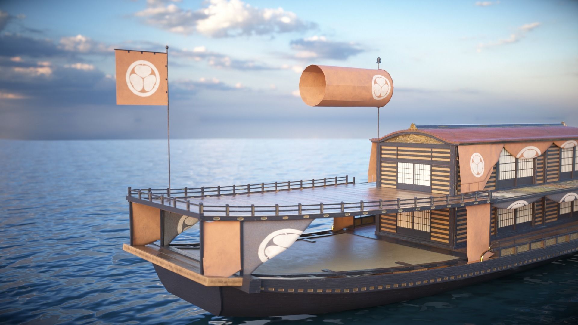 Korean Japanese Medieval Ship Set 3D model_18