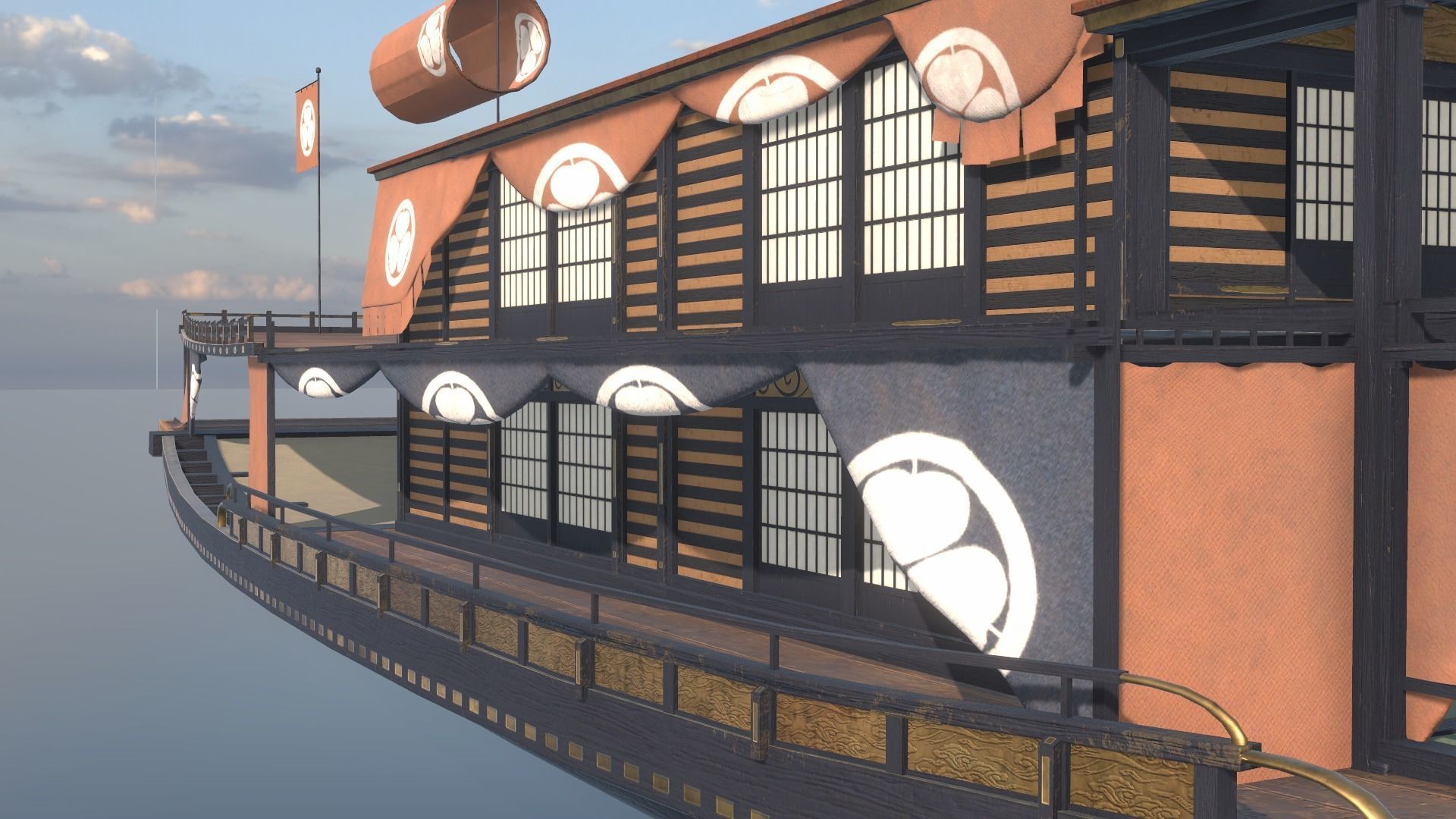 Korean Japanese Medieval Ship Set 3D model_51