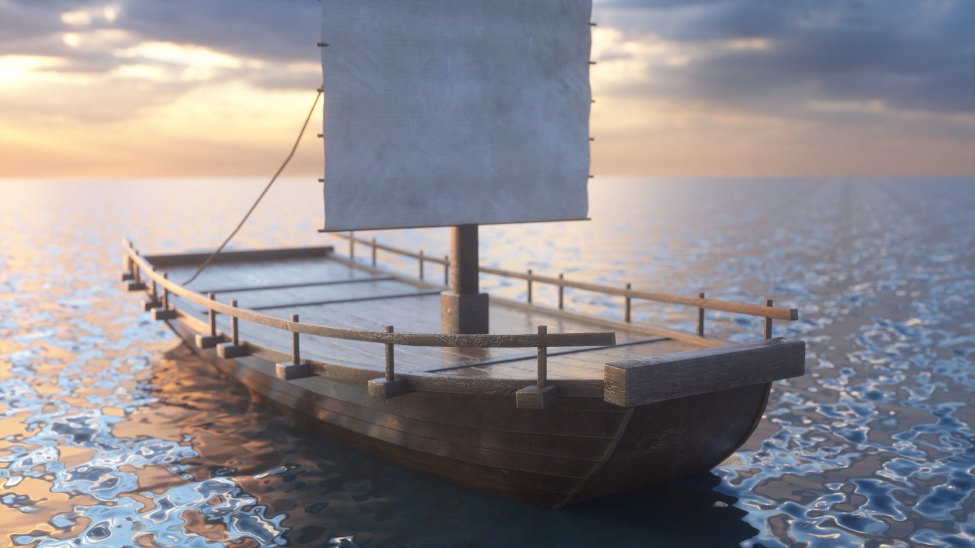 Korean Japanese Medieval Ship Set 3D model_27