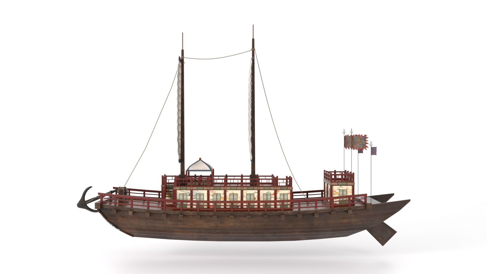 Korean Japanese Medieval Ship Set 3D model_10