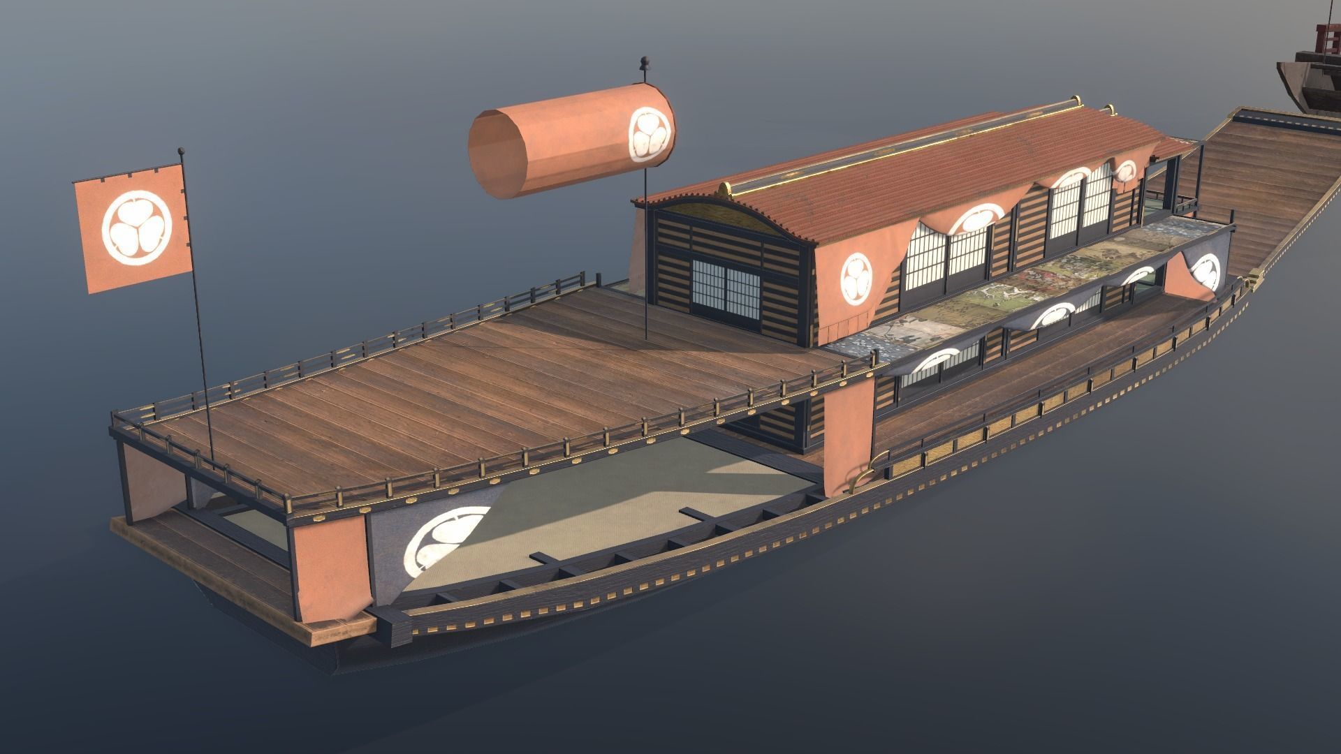 Korean Japanese Medieval Ship Set 3D model_52