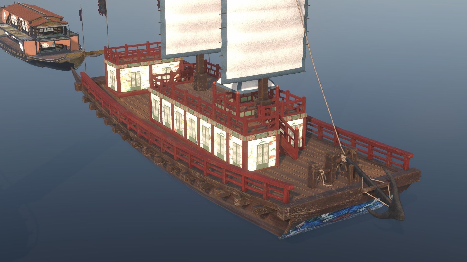 Korean Japanese Medieval Ship Set 3D model_46