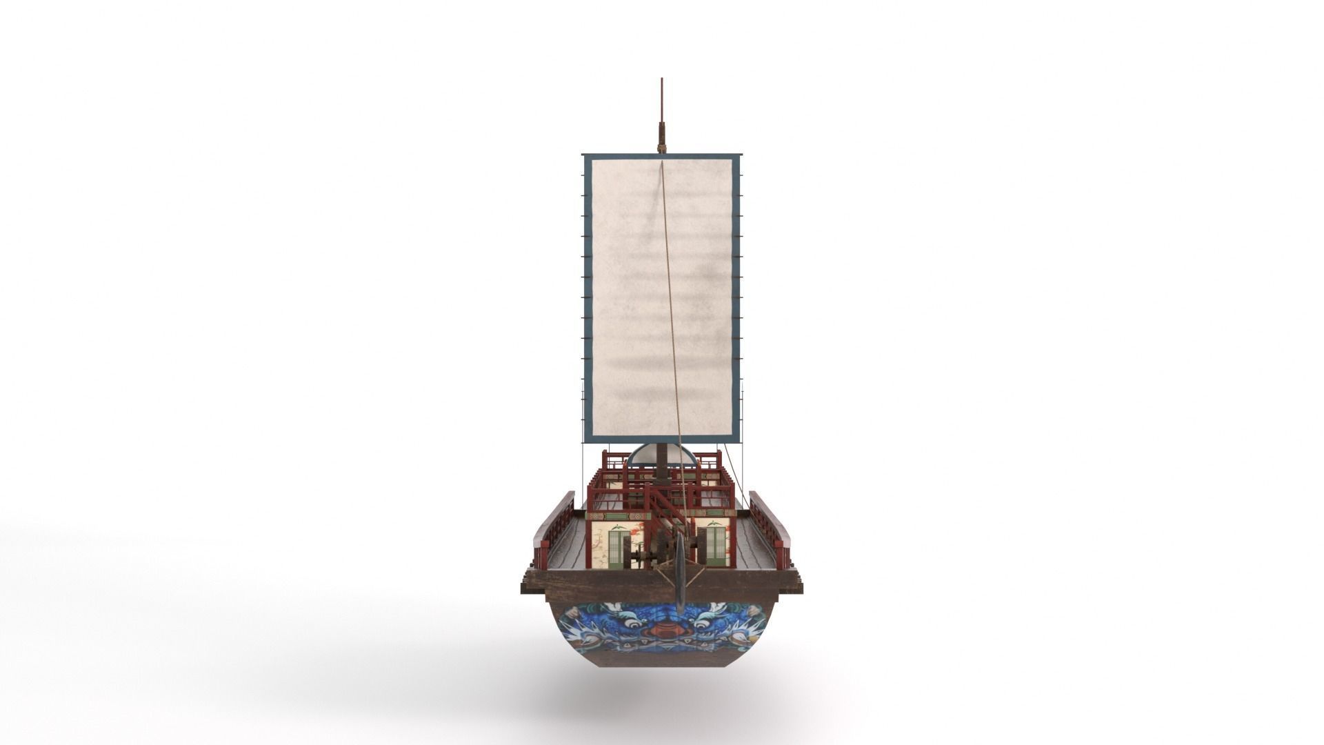 Korean Japanese Medieval Ship Set 3D model_11