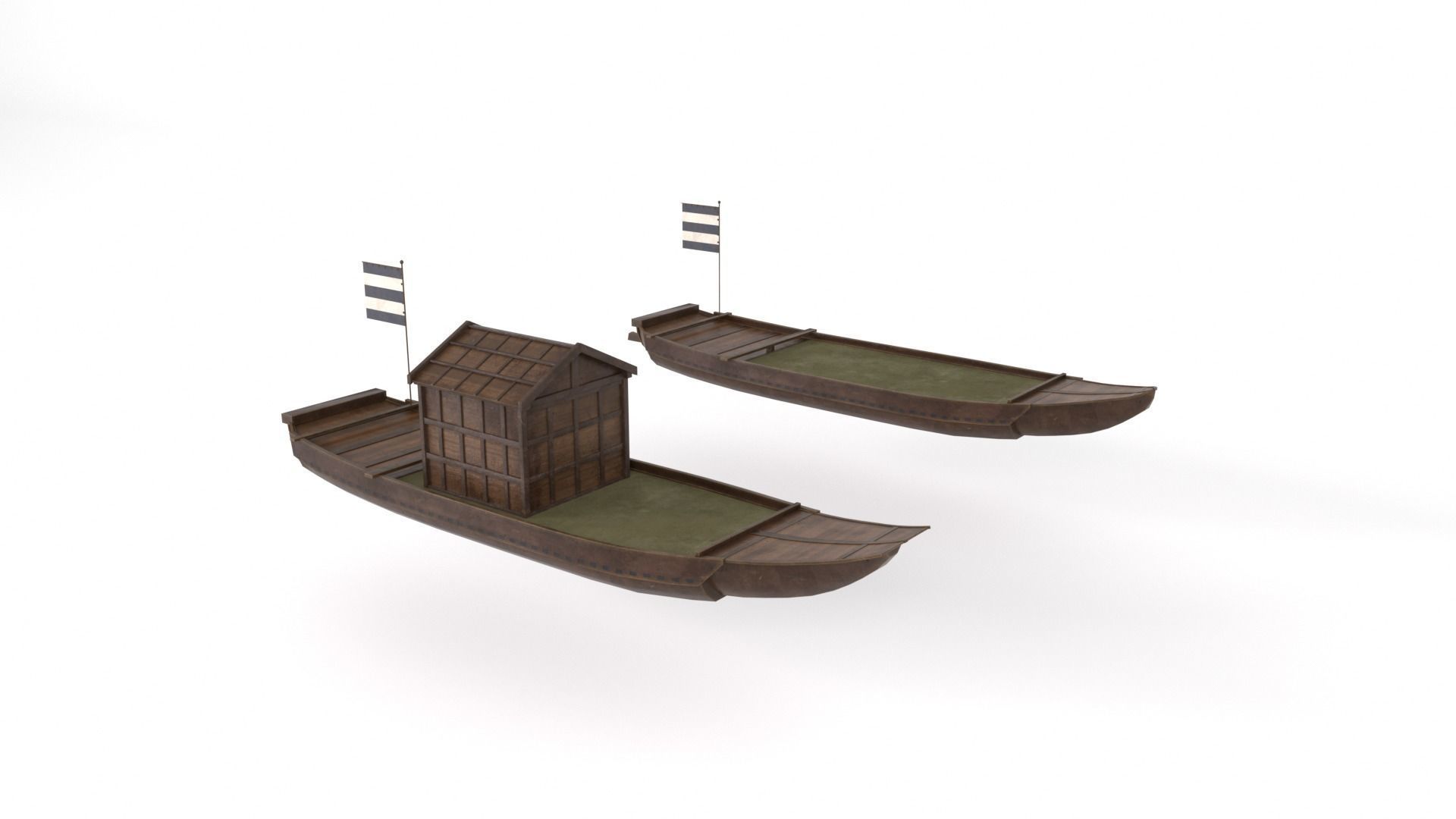 Korean Japanese Medieval Ship Set 3D model_39