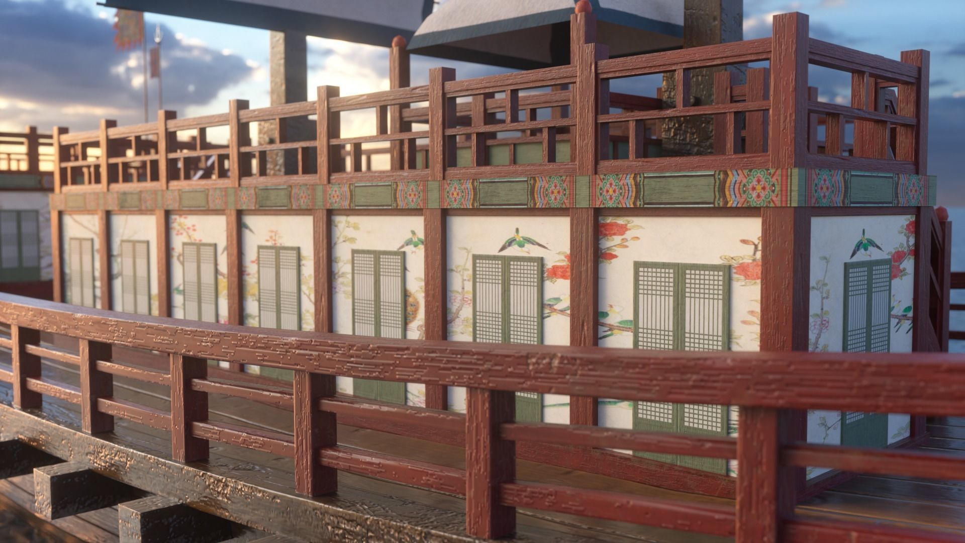 Korean Japanese Medieval Ship Set 3D model_3