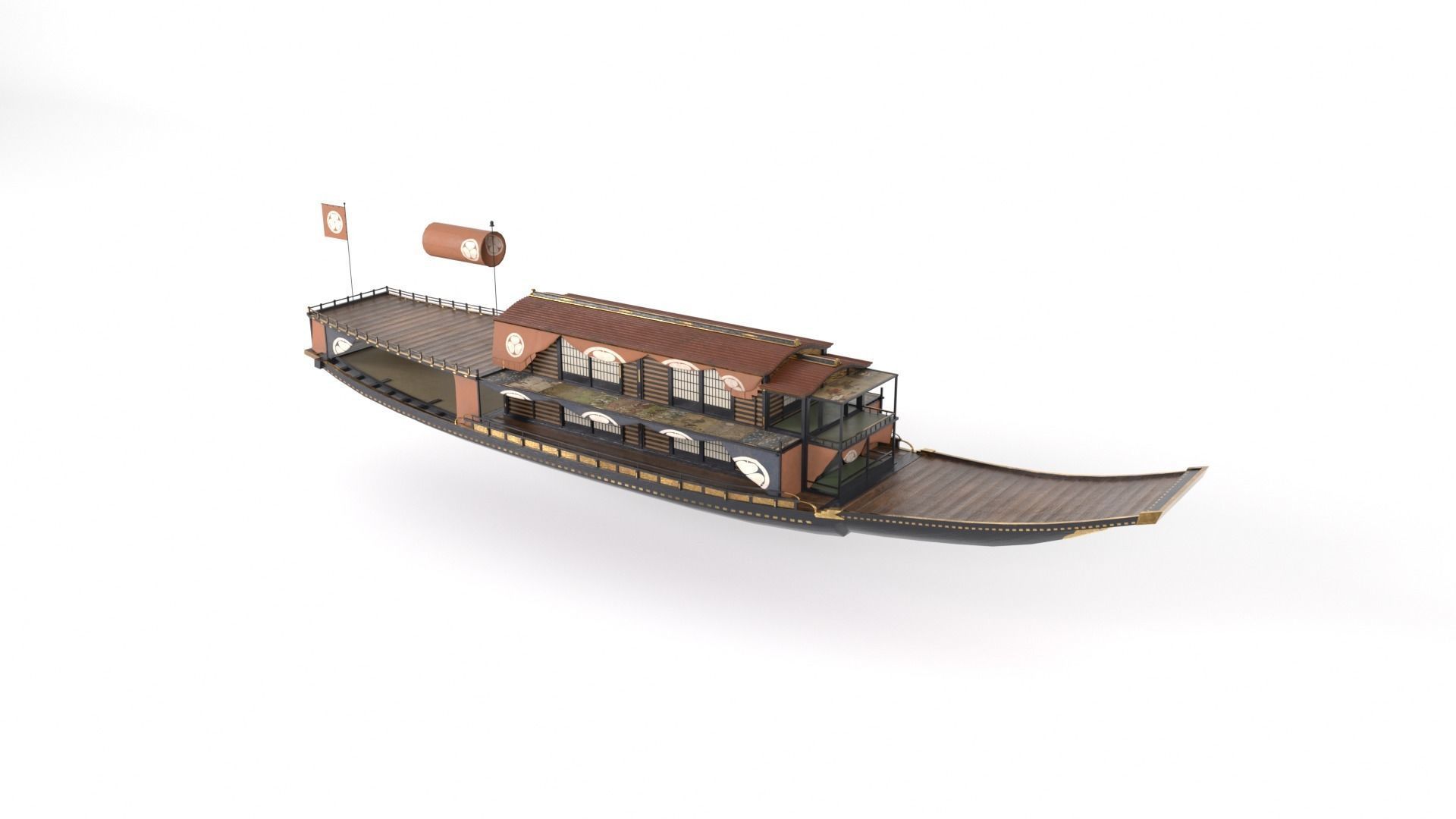 Korean Japanese Medieval Ship Set 3D model_19