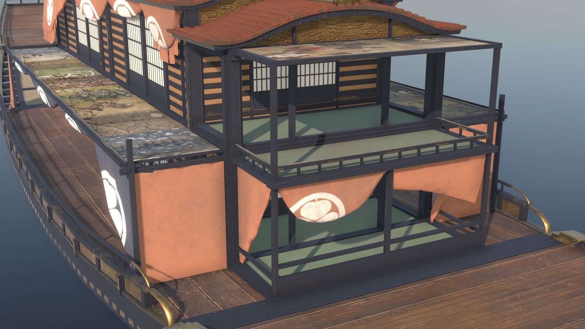 Korean Japanese Medieval Ship Set 3D model_50