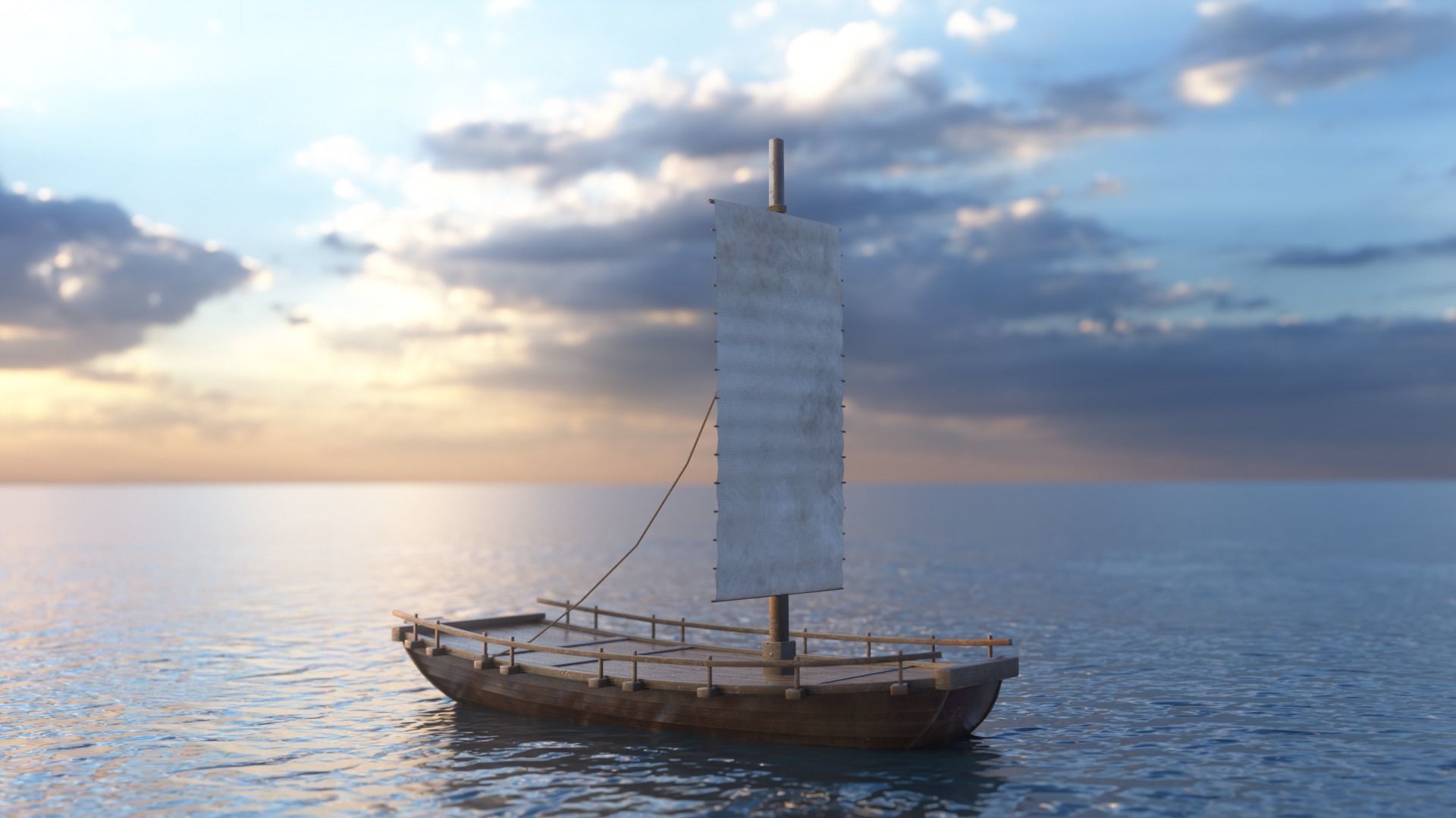 Korean Japanese Medieval Ship Set 3D model_26