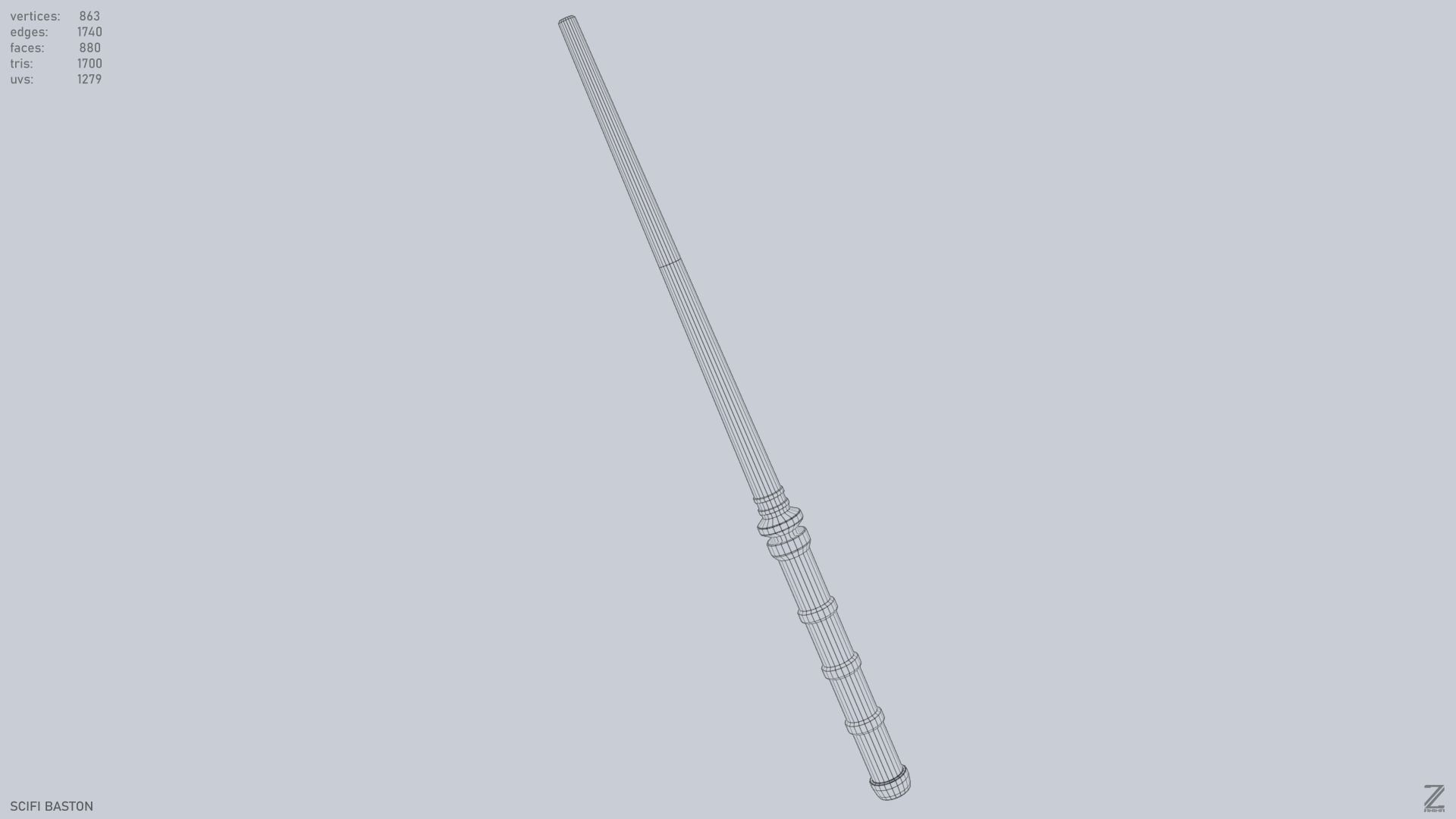 Sci fi baston Low-poly 3D model_15