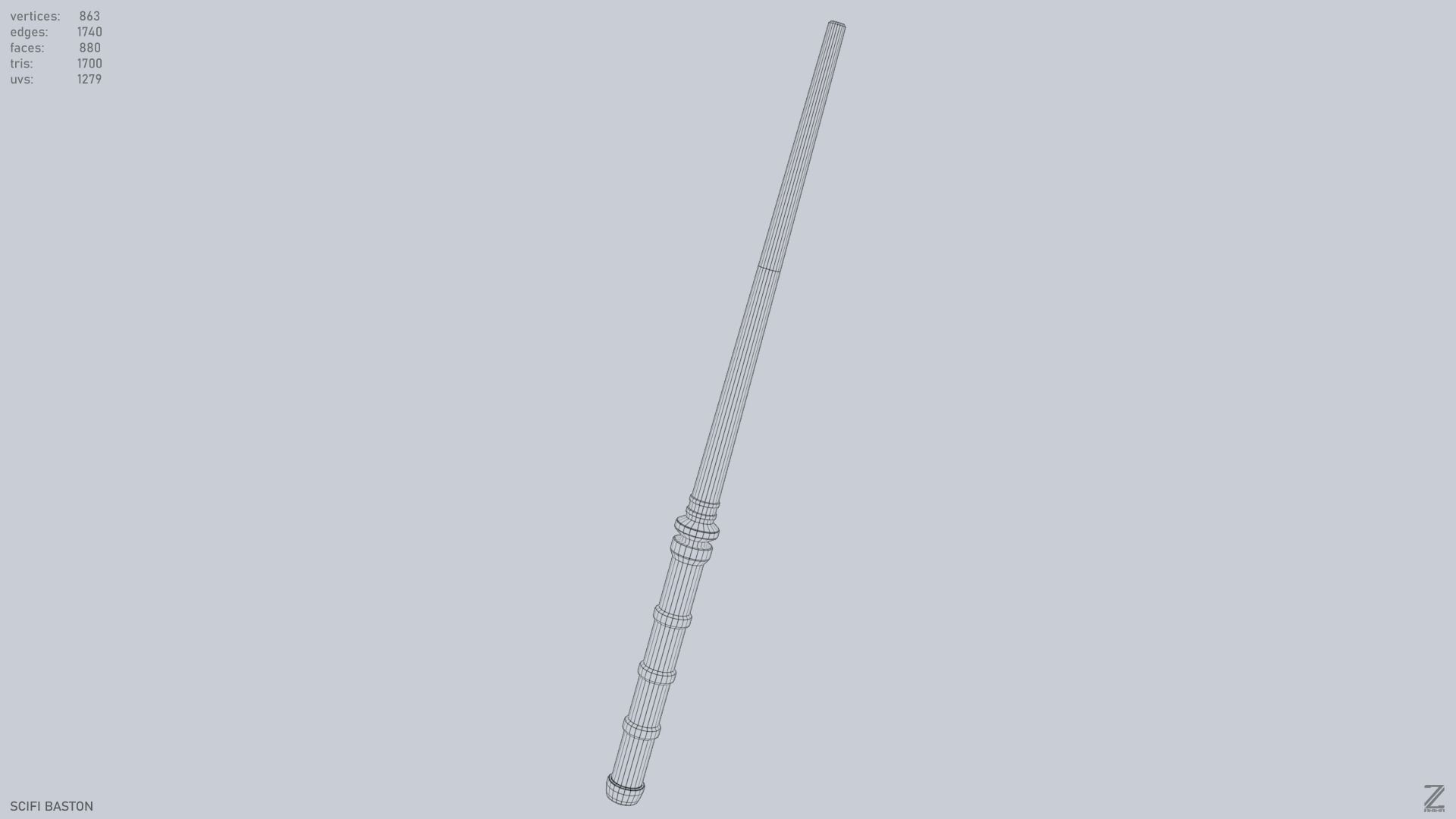 Sci fi baston Low-poly 3D model_14