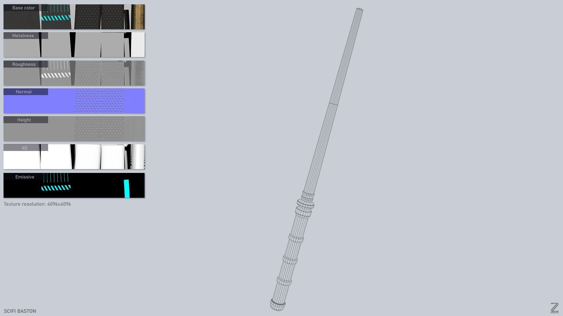 Sci fi baston Low-poly 3D model_3