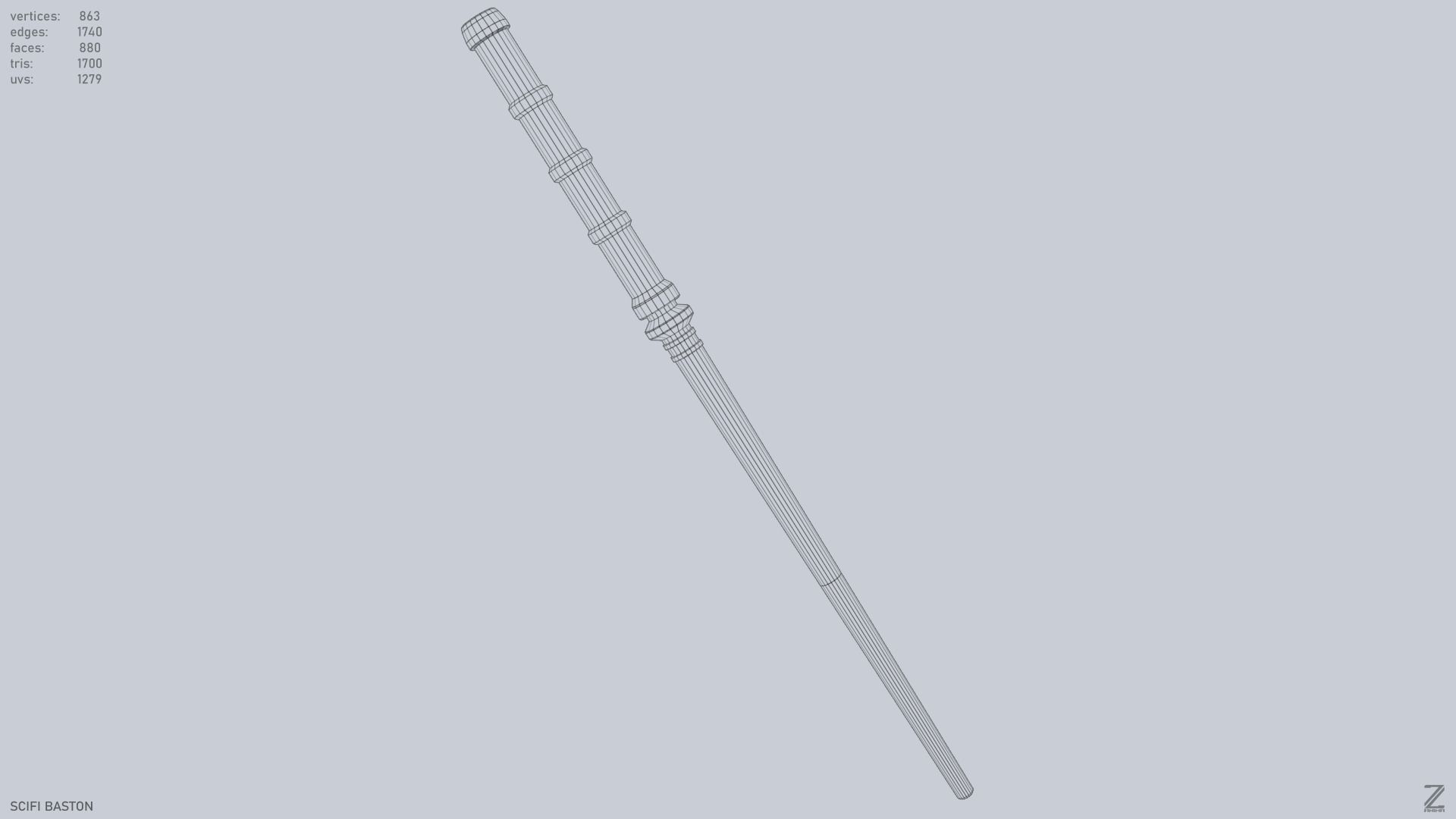 Sci fi baston Low-poly 3D model_12