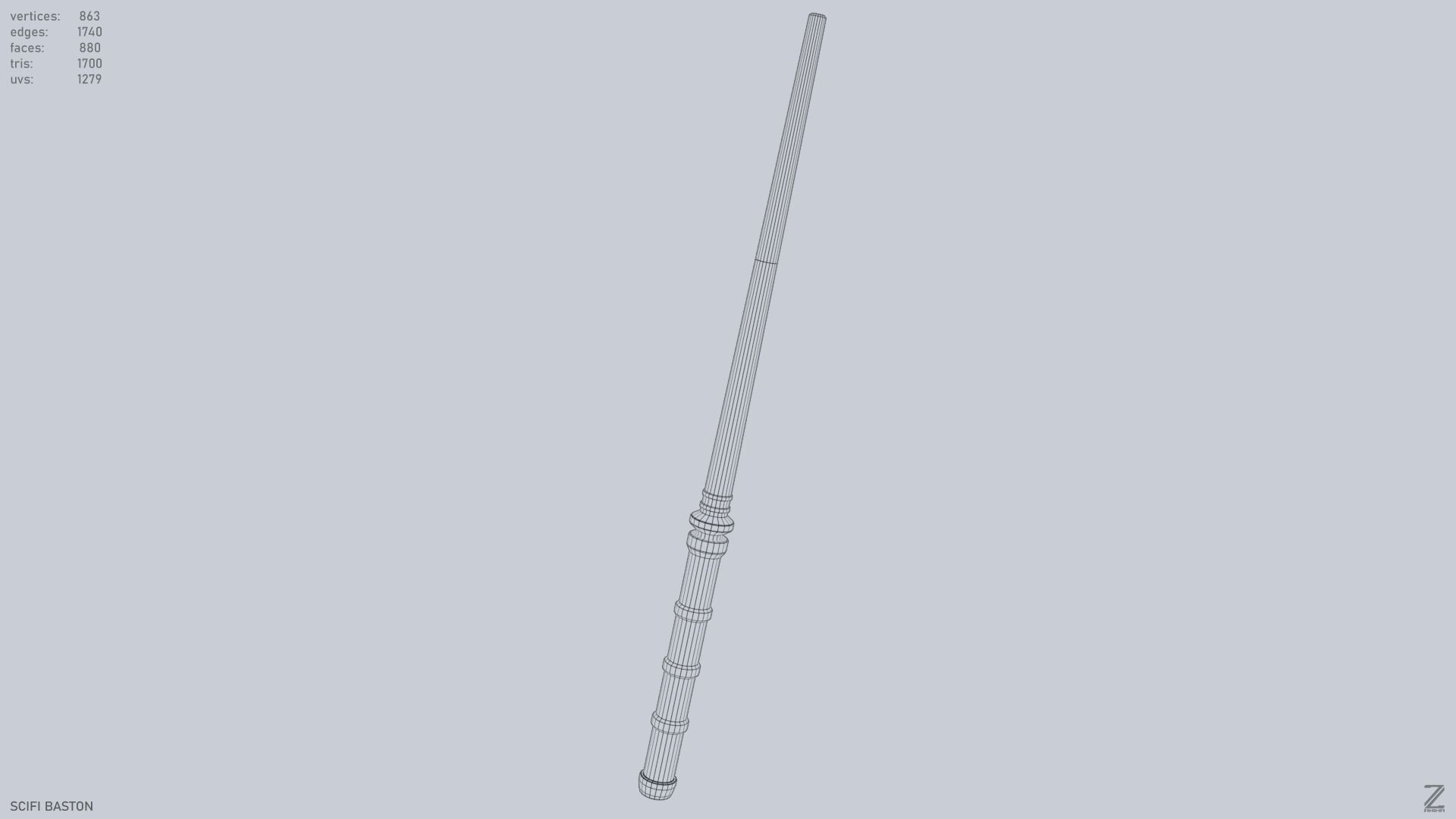 Sci fi baston Low-poly 3D model_11