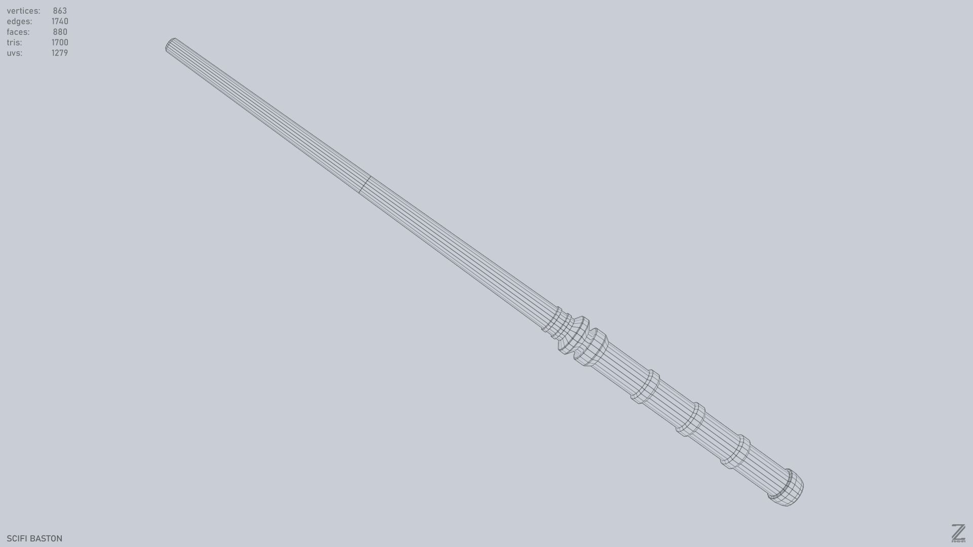 Sci fi baston Low-poly 3D model_10