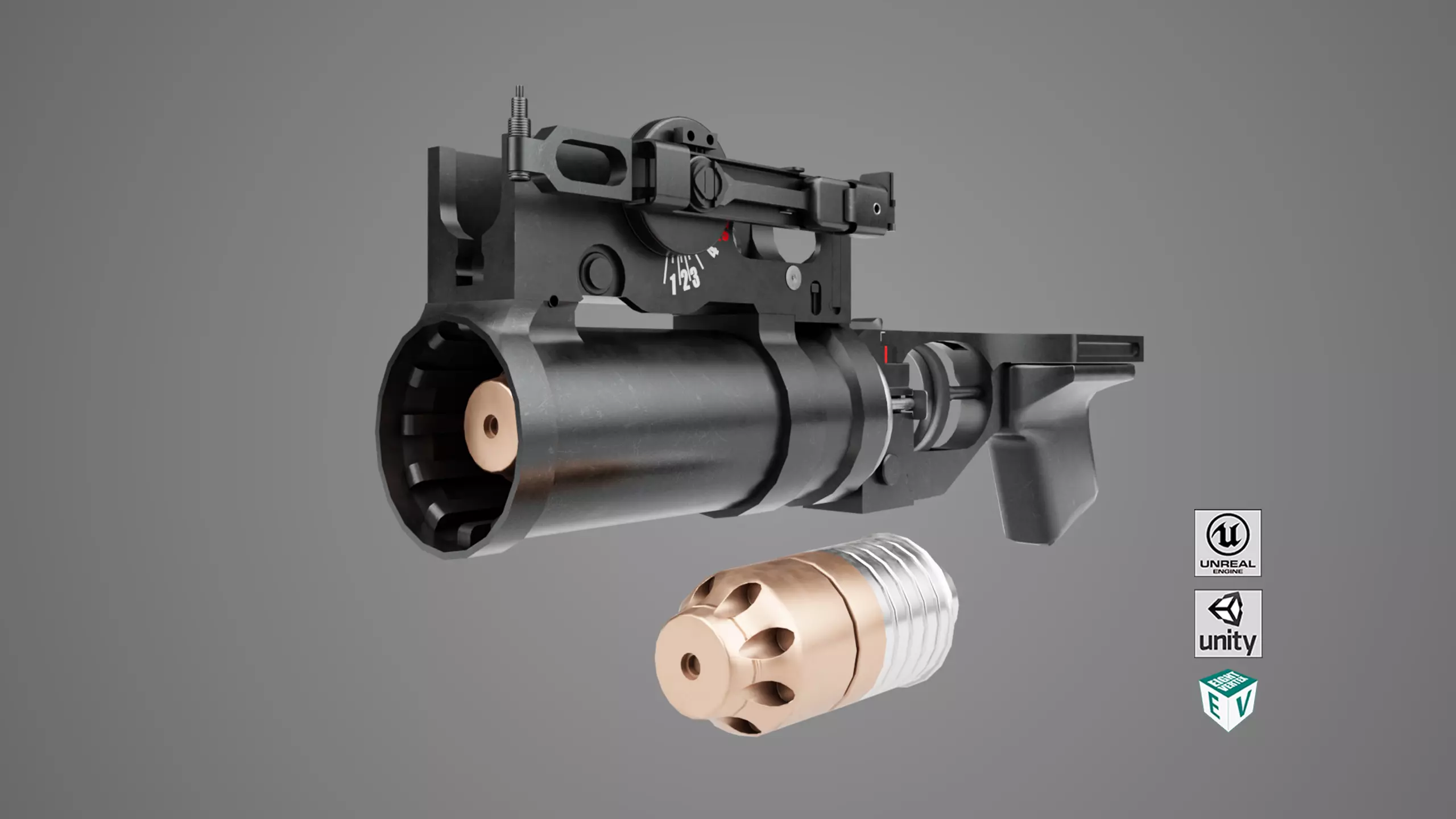 Grenade Launcher 03 Black Generic All PBR Unity UE Textures Low-poly 3D model_0