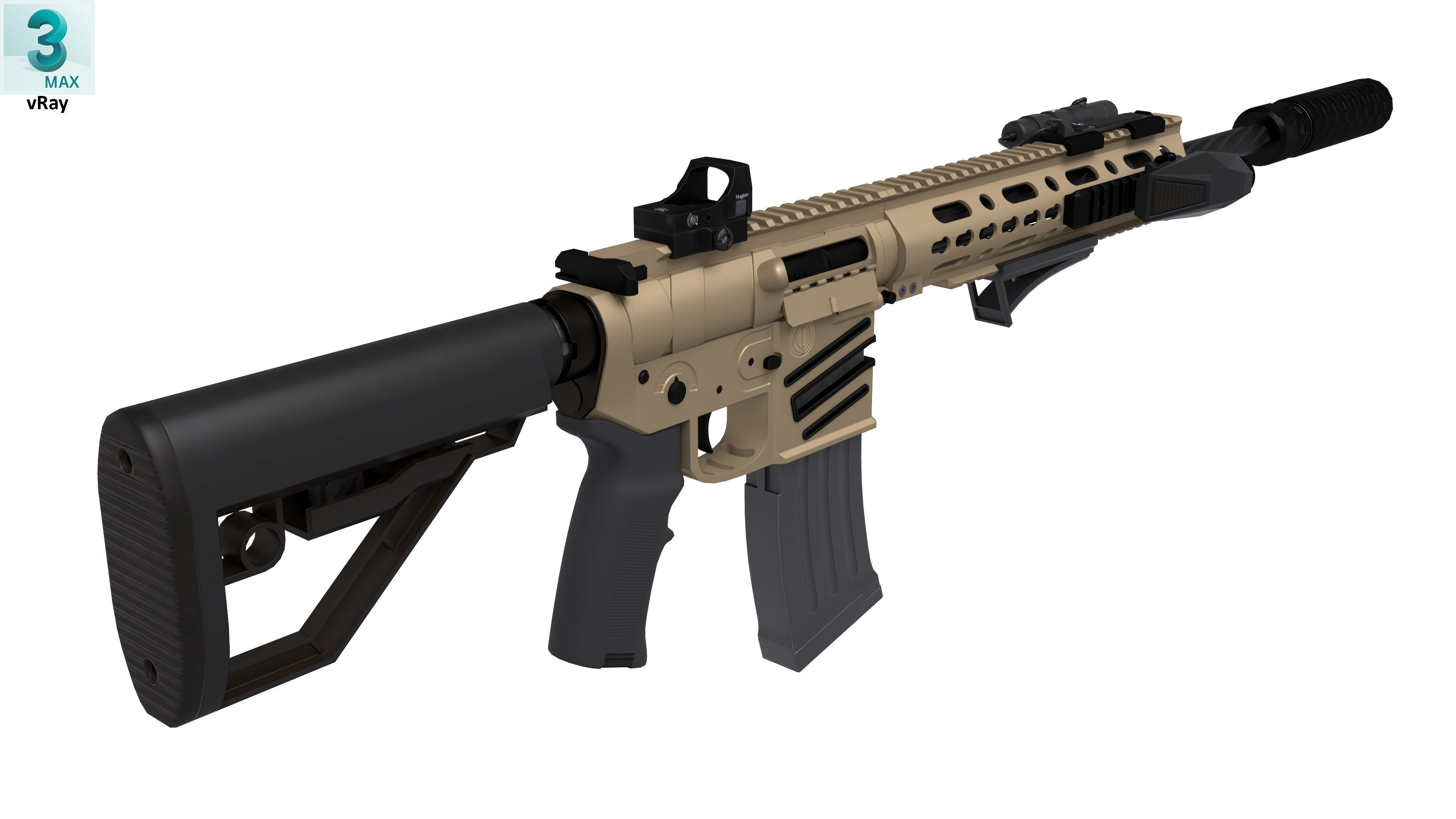 Assault Rifle 2 Low-poly 3D model_5