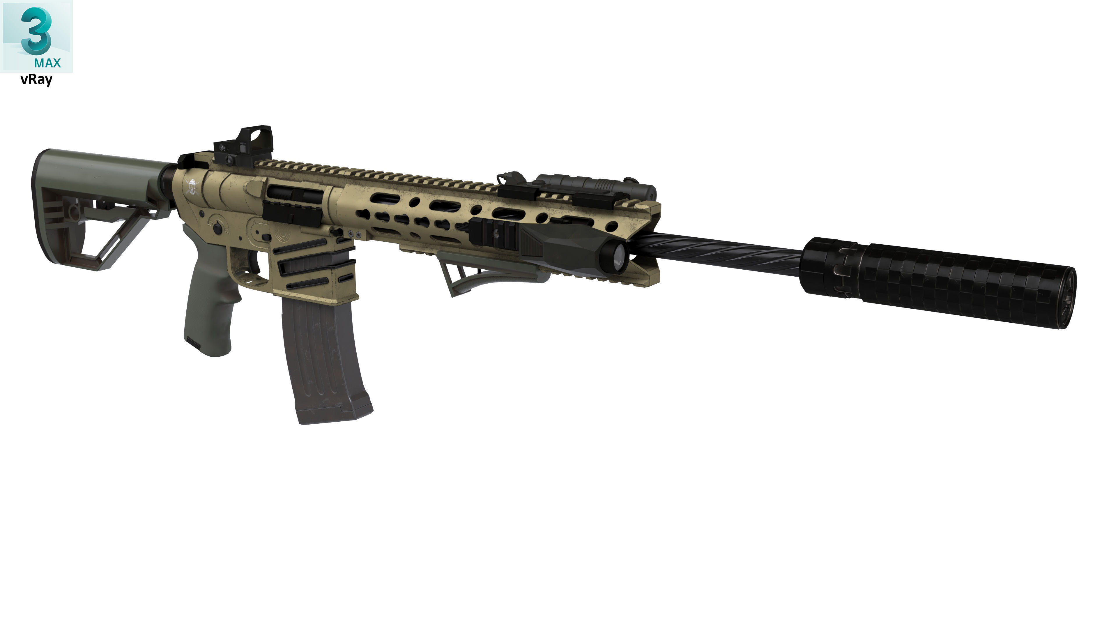 Assault Rifle 2 Used Low-poly 3D model_6