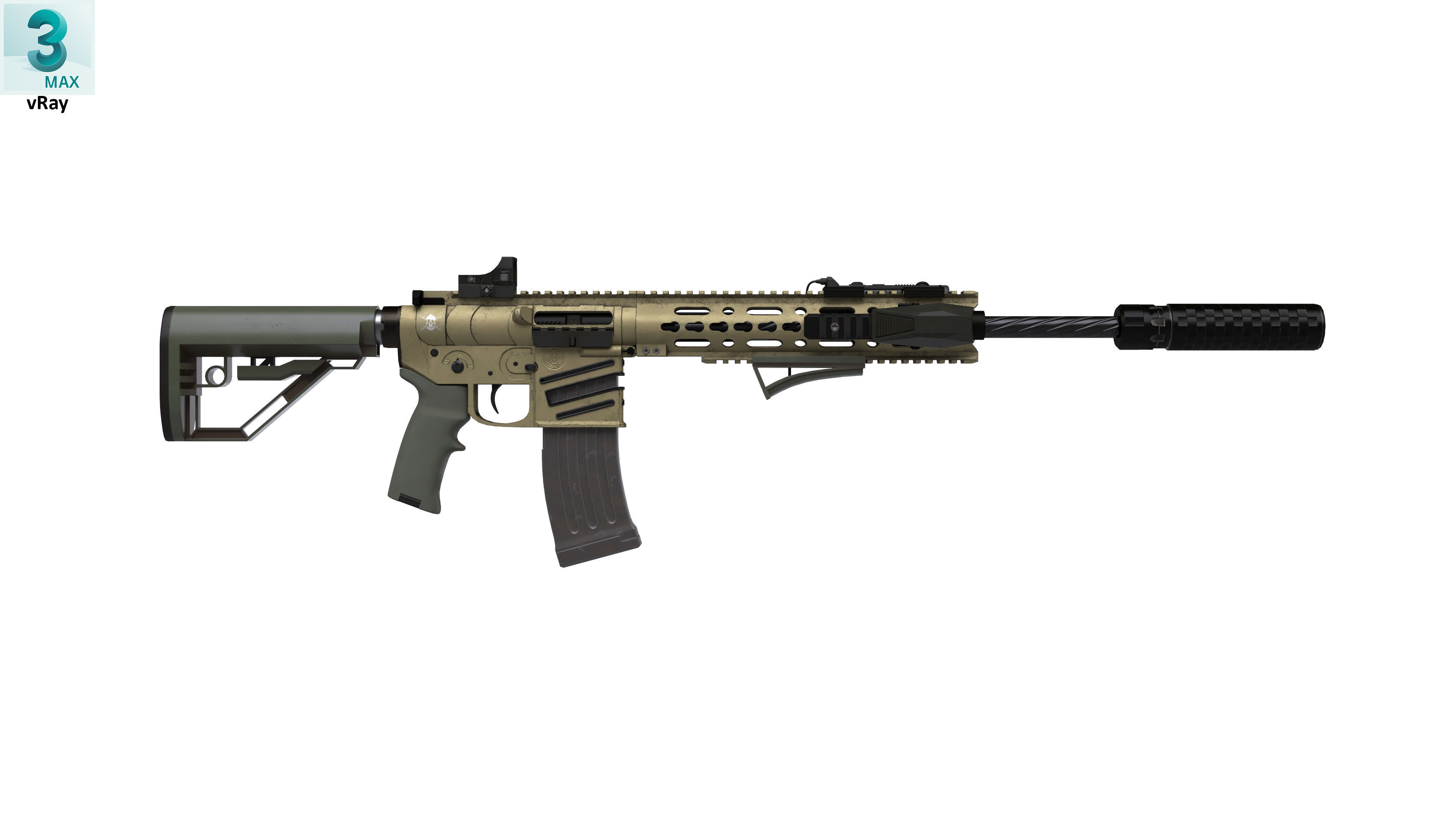 Assault Rifle 2 Used Low-poly 3D model_4