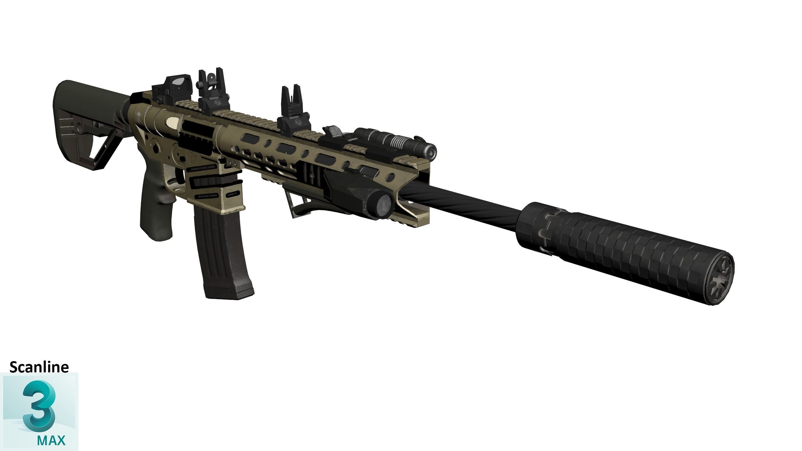Assault Rifle 2 Used Low-poly 3D model_19