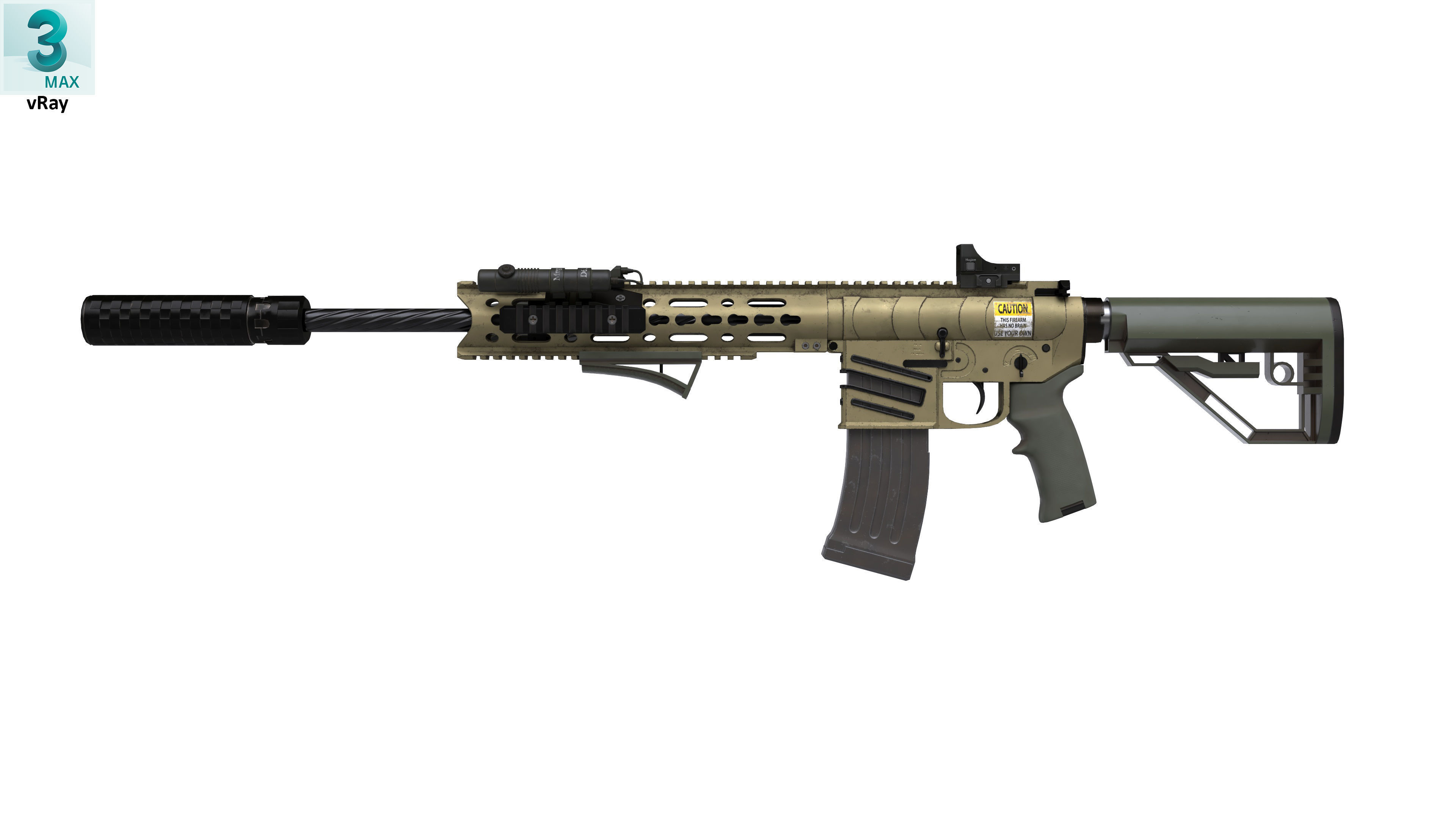 Assault Rifle 2 Used Low-poly 3D model_7