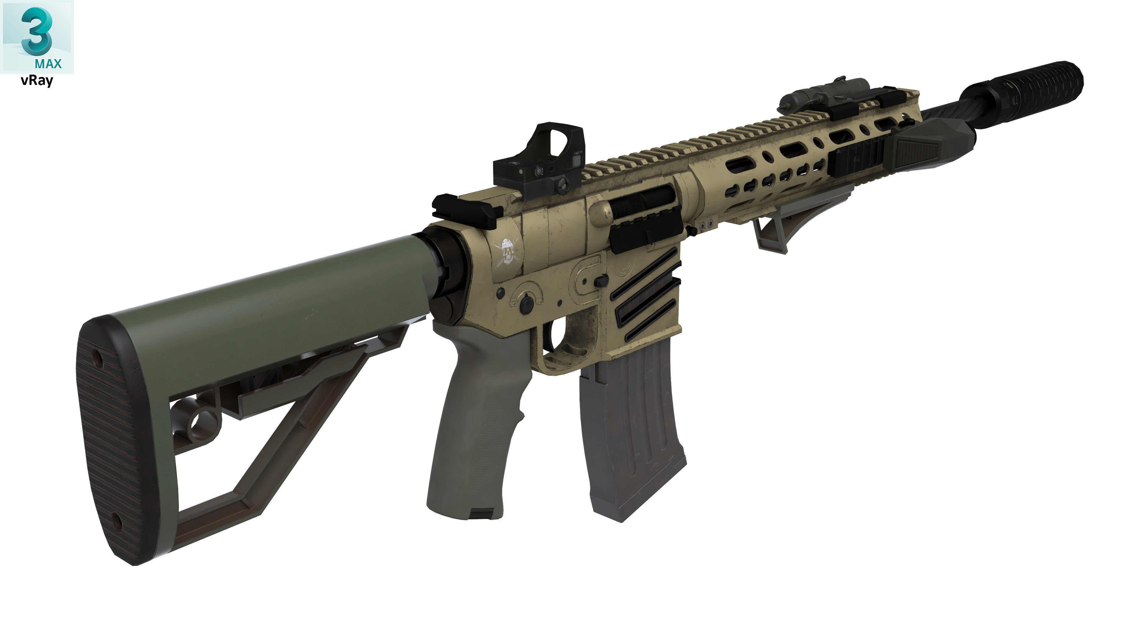 Assault Rifle 2 Used Low-poly 3D model_5
