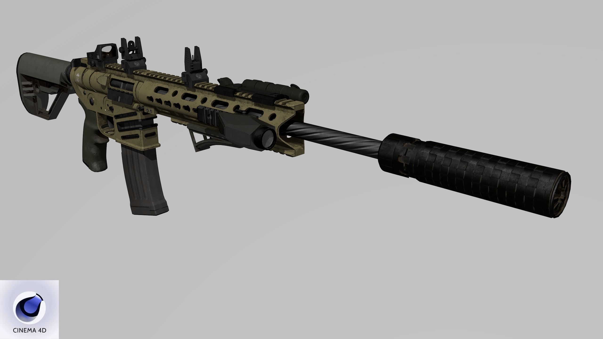 Assault Rifle 2 Used Low-poly 3D model_23