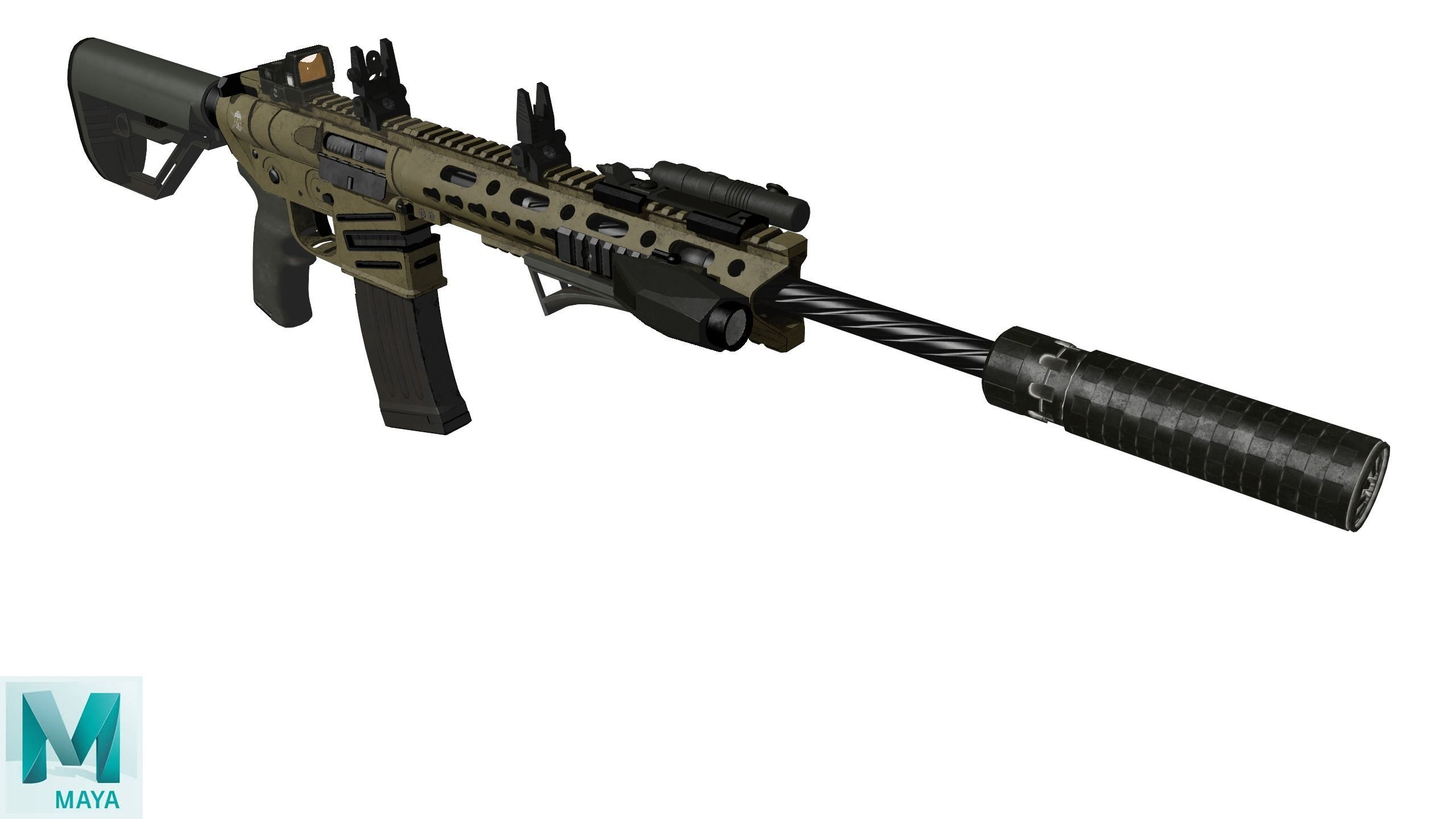Assault Rifle 2 Used Low-poly 3D model_21