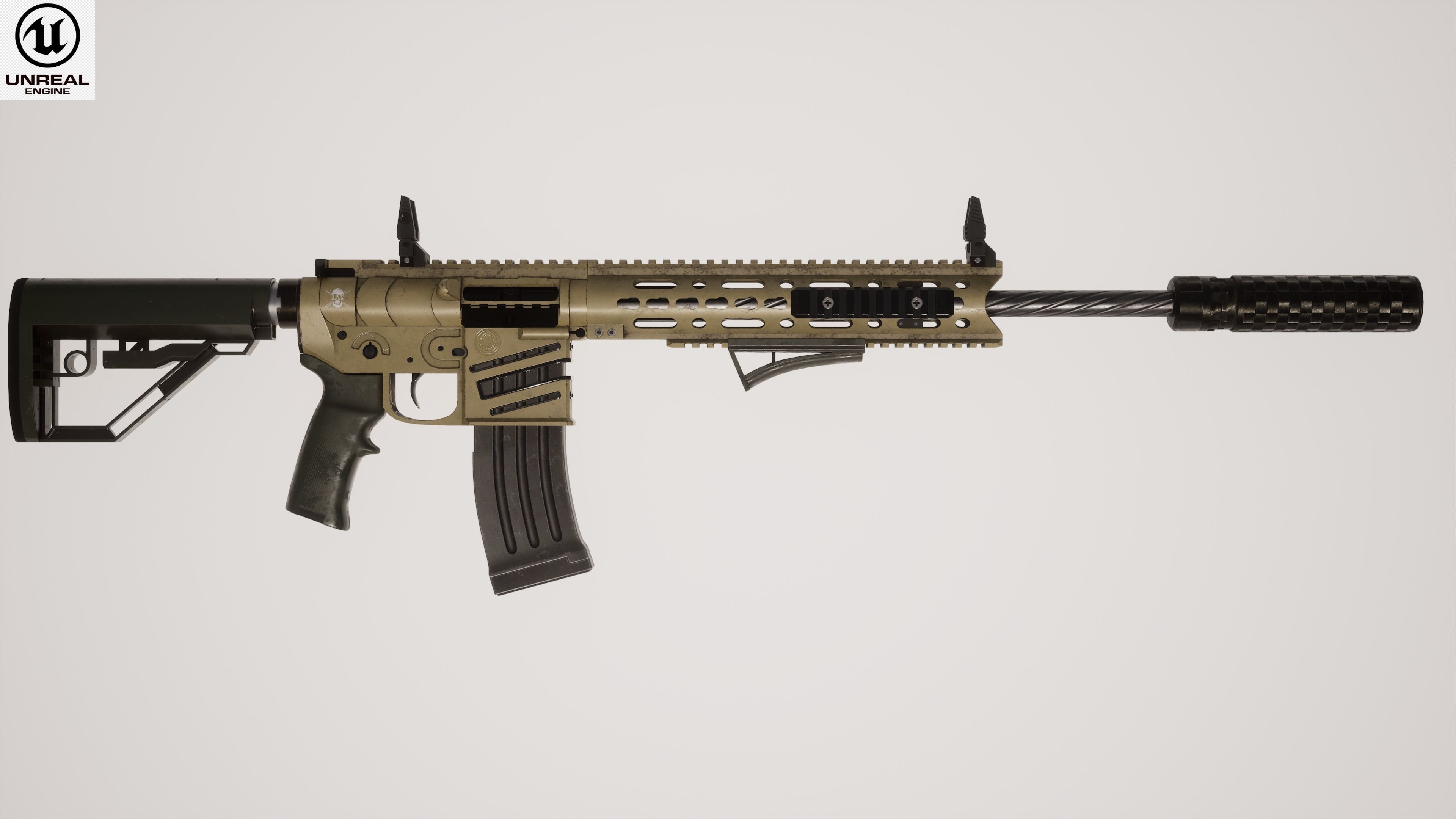 Assault Rifle 2 Used Low-poly 3D model_2