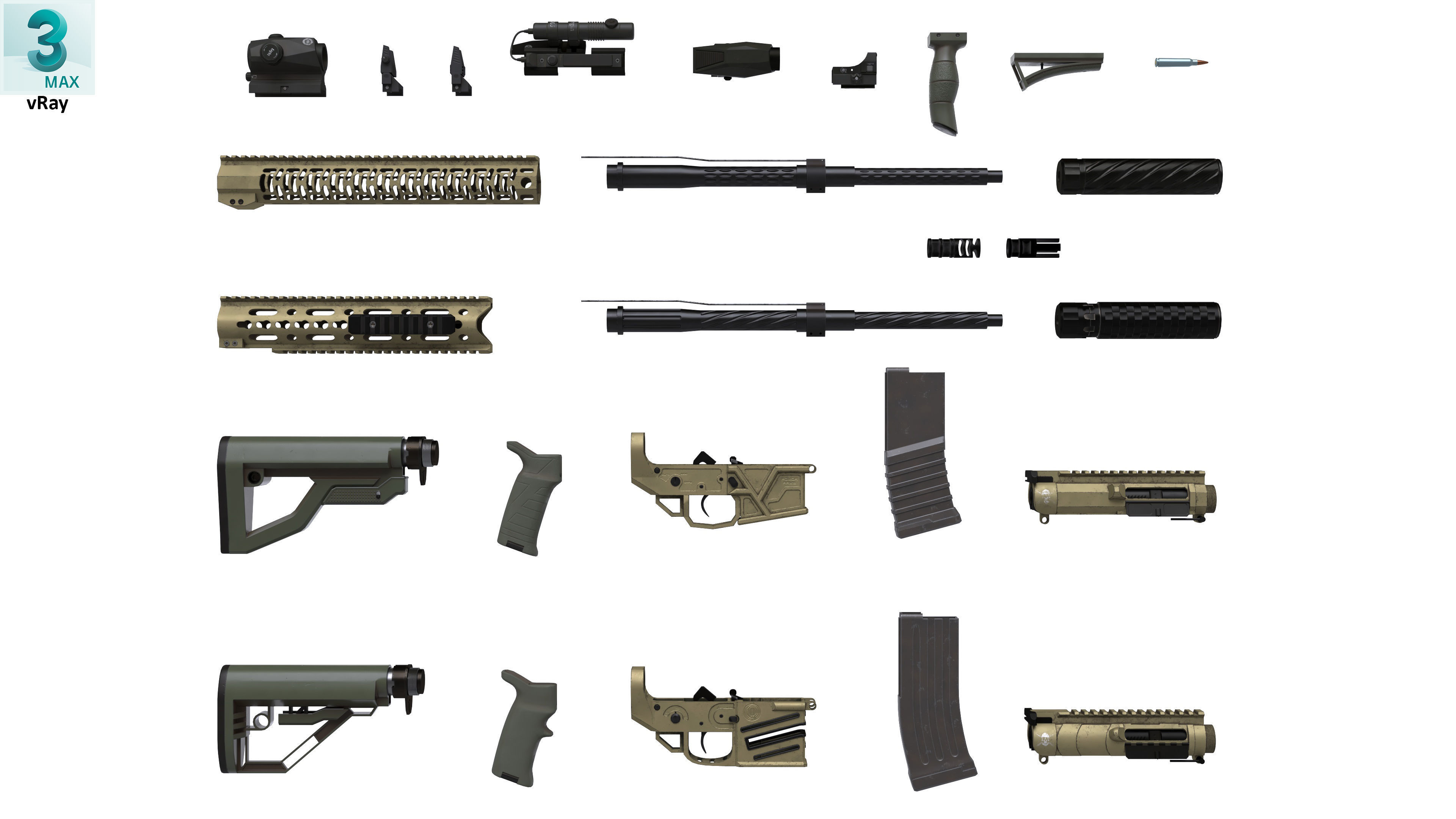 Assault Rifle 2 Used Low-poly 3D model_8