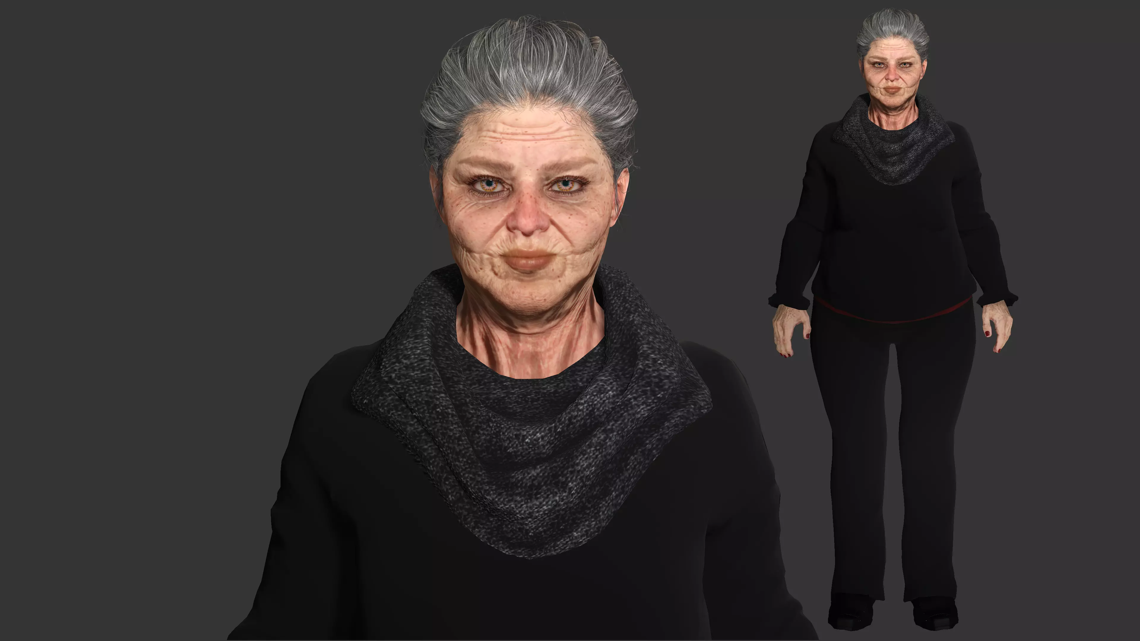 Grandma Nina Ver 2 - AAA Old Woman Realistic Character  Low-poly 3D model_0