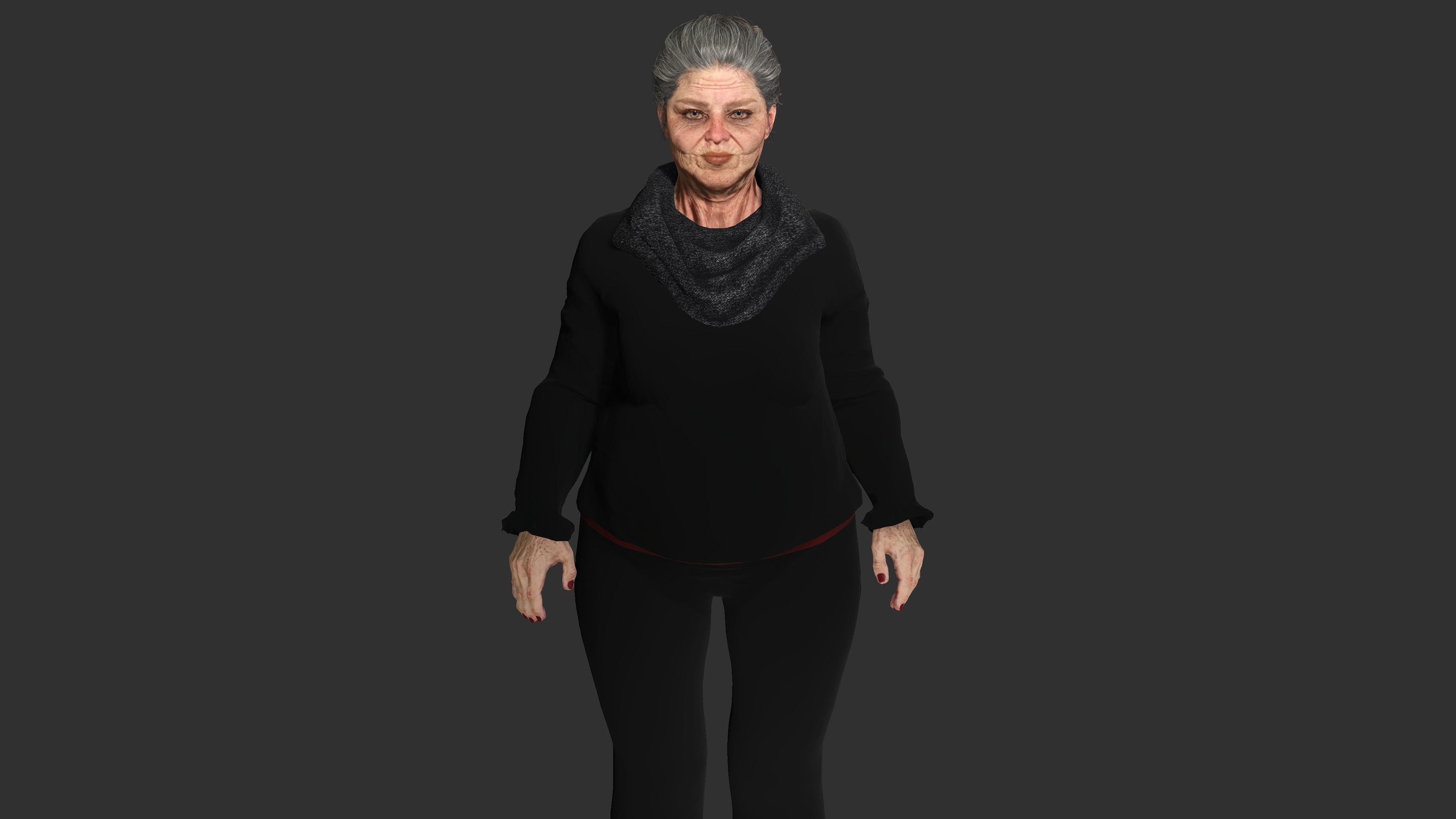 Grandma Nina Ver 2 - AAA Old Woman Realistic Character  Low-poly 3D model_2