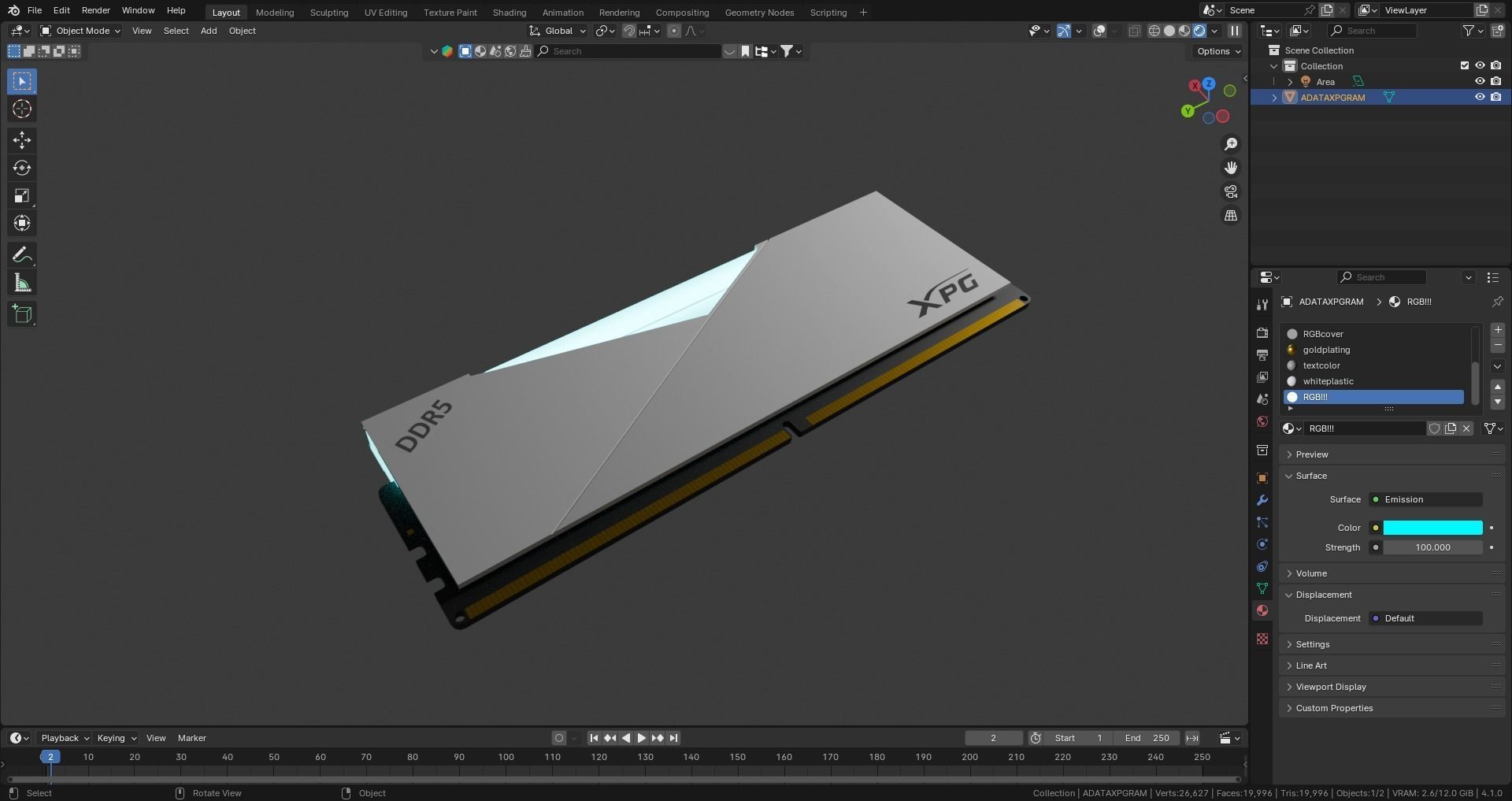 A-DATA  XPG RAM RGB DDR5 3D model_4