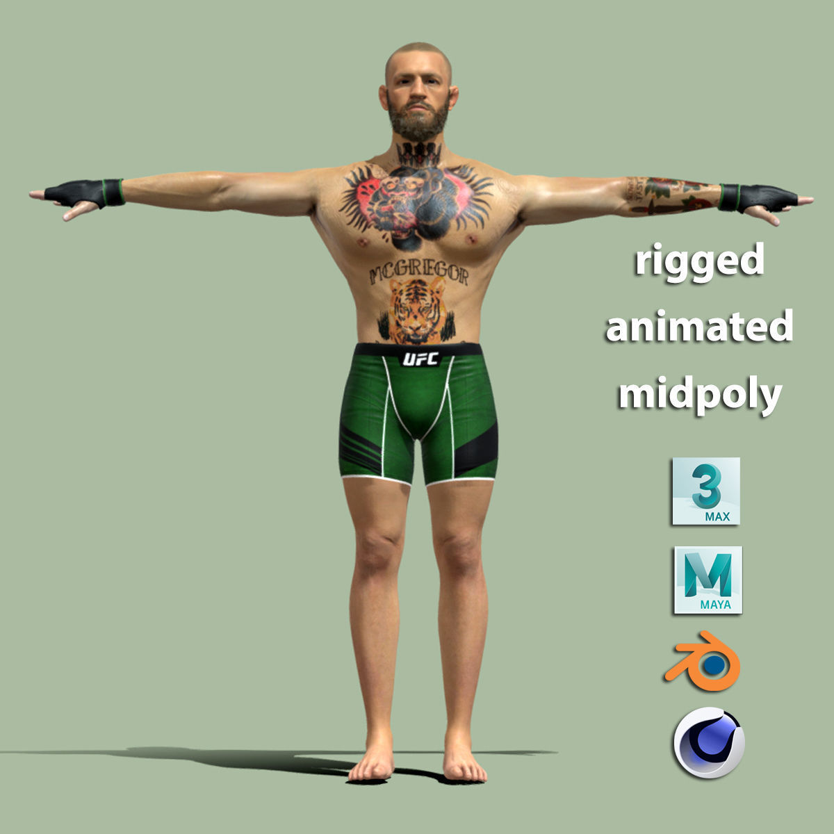 T-Pose Rigged Conor Mcgregor UFC 3D model_2