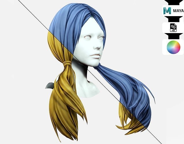 Female Hair - Full pigtail Low-poly 3D model