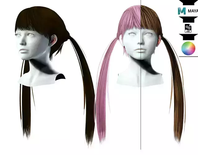 Long Up Pigtail - Female Hair Style Low-poly 3D model
