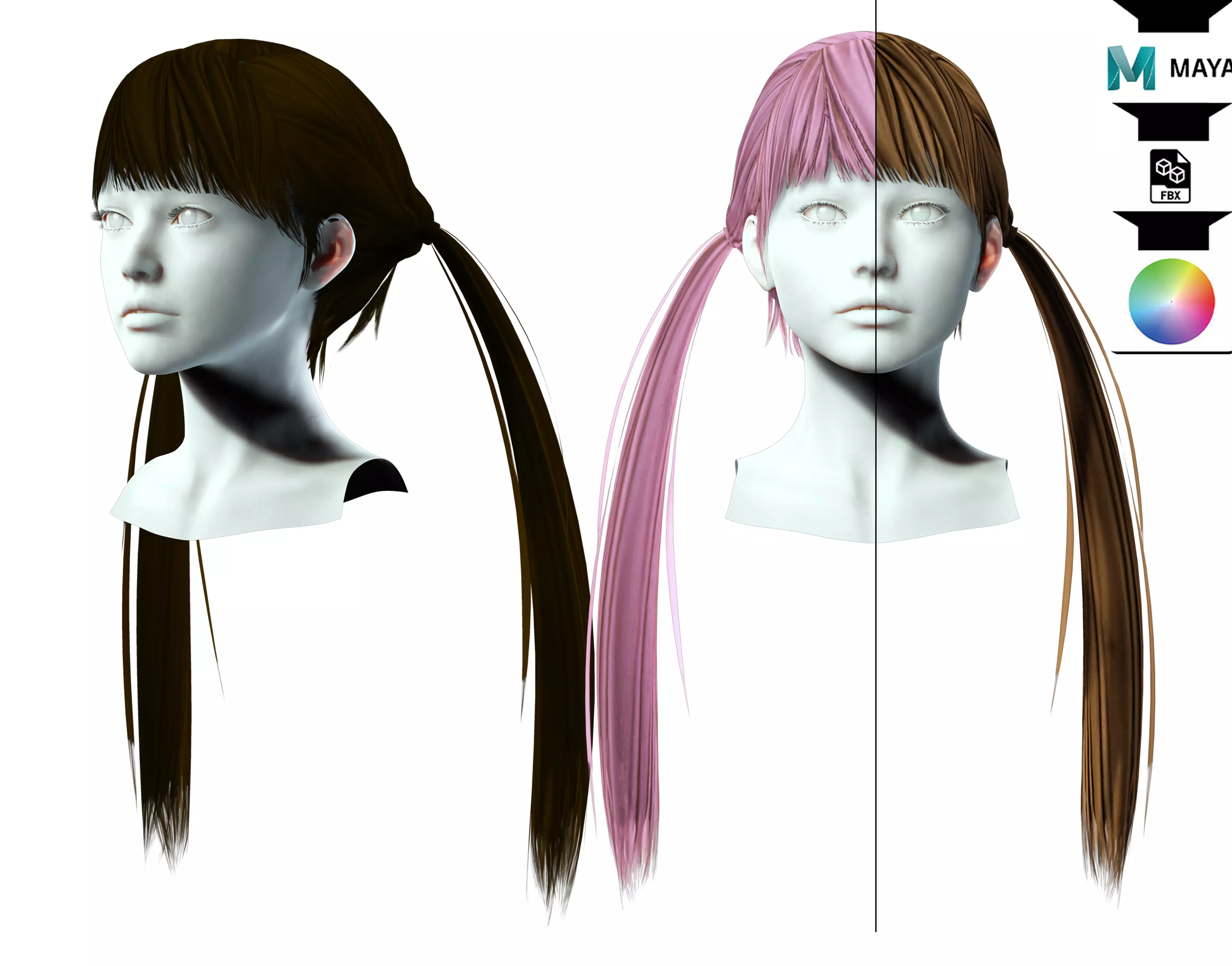 Long Up Pigtail - Female Hair Style Low-poly 3D model_0