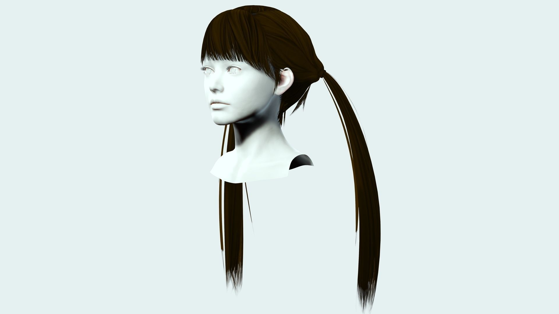 Long Up Pigtail - Female Hair Style Low-poly 3D model_3