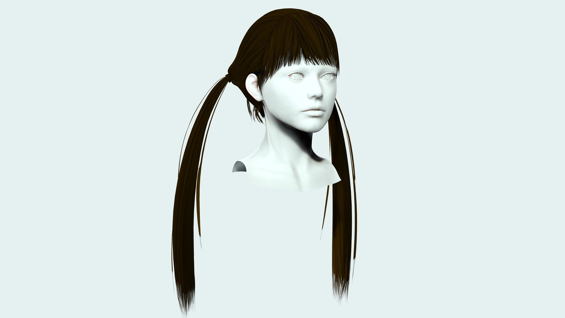 Long Up Pigtail - Female Hair Style Low-poly 3D model_8