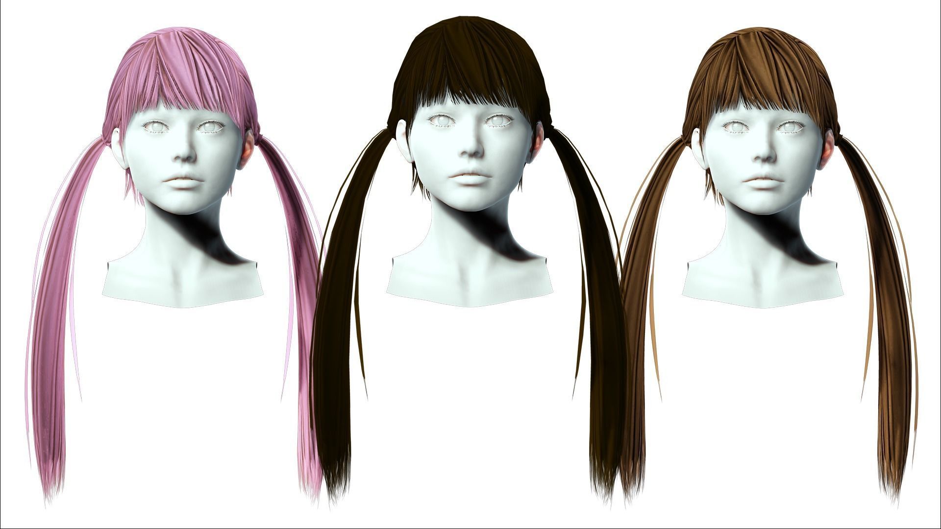 Long Up Pigtail - Female Hair Style Low-poly 3D model_1