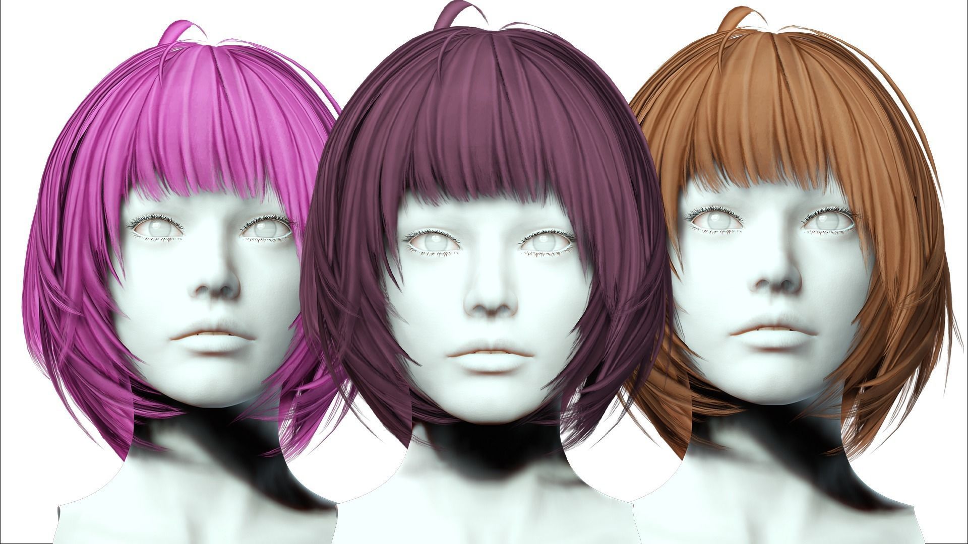 Classic Bob Hair Low-poly 3D model_1