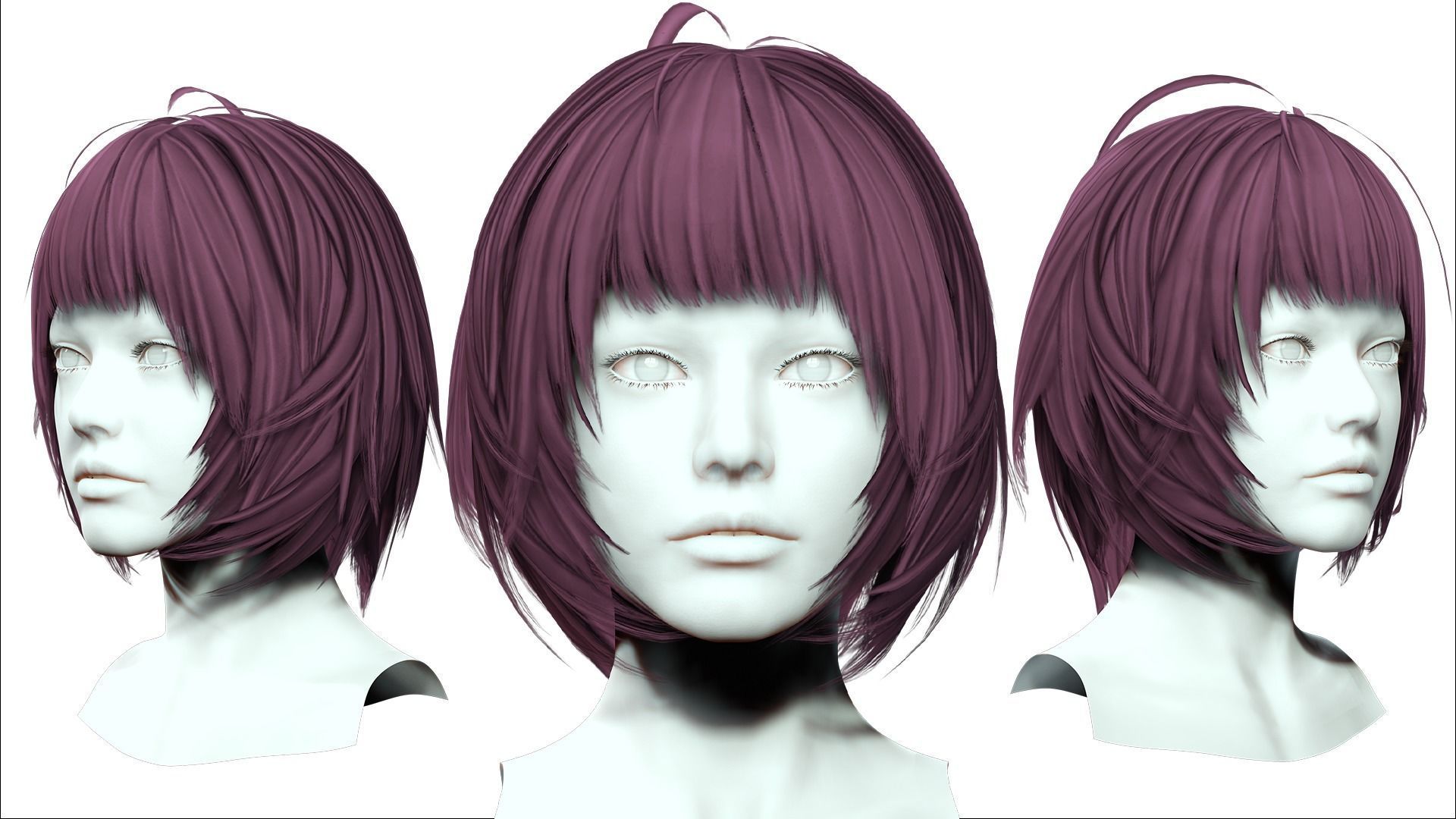 Classic Bob Hair Low-poly 3D model_2