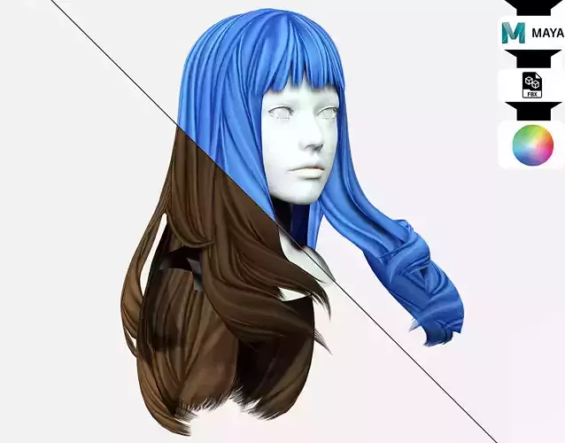 Long Straight Hair Low-poly 3D model