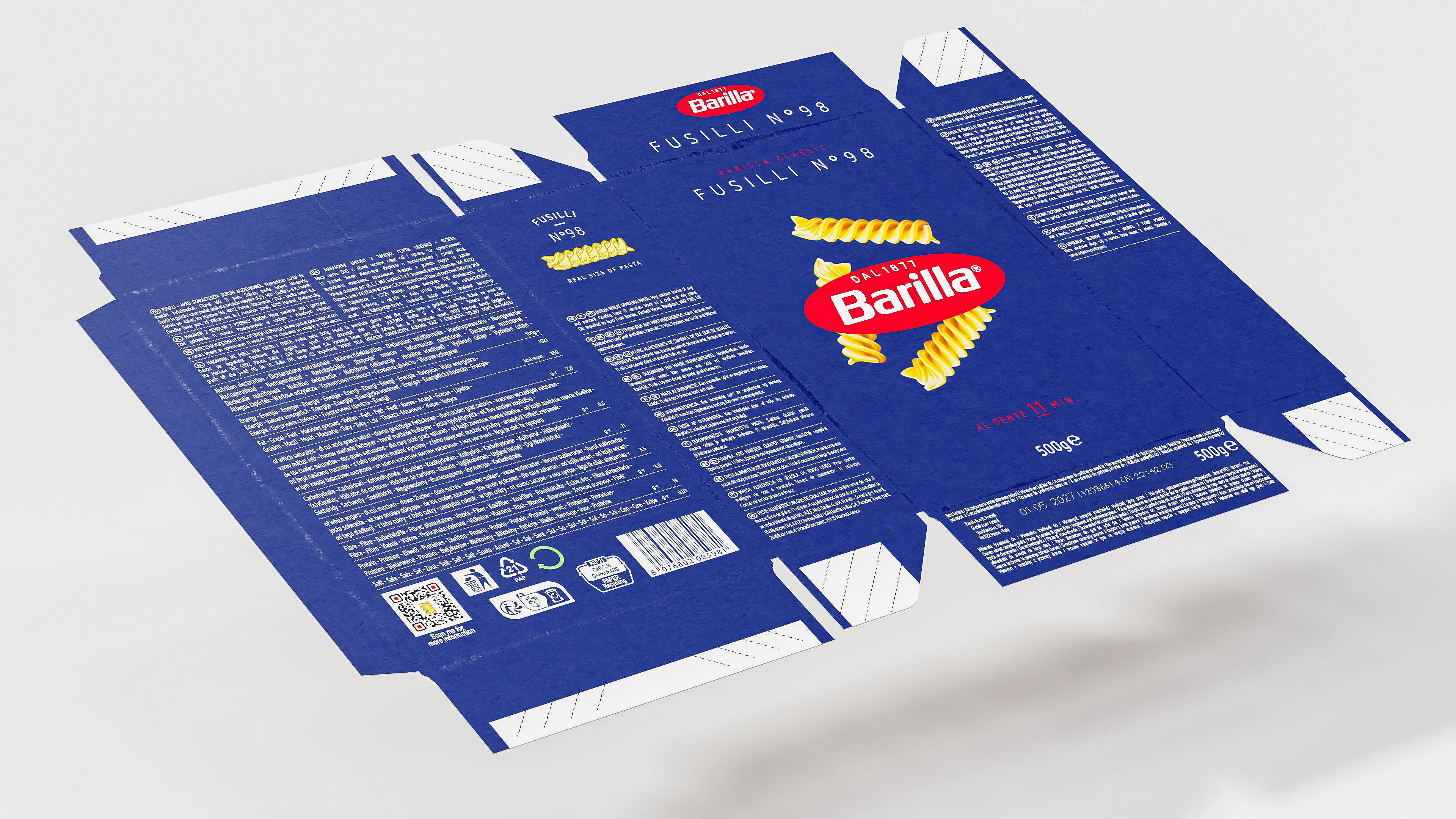 Barilla - Fusilli Packaging  - Pasta - 3D Model - Box Low-poly 3D model_4