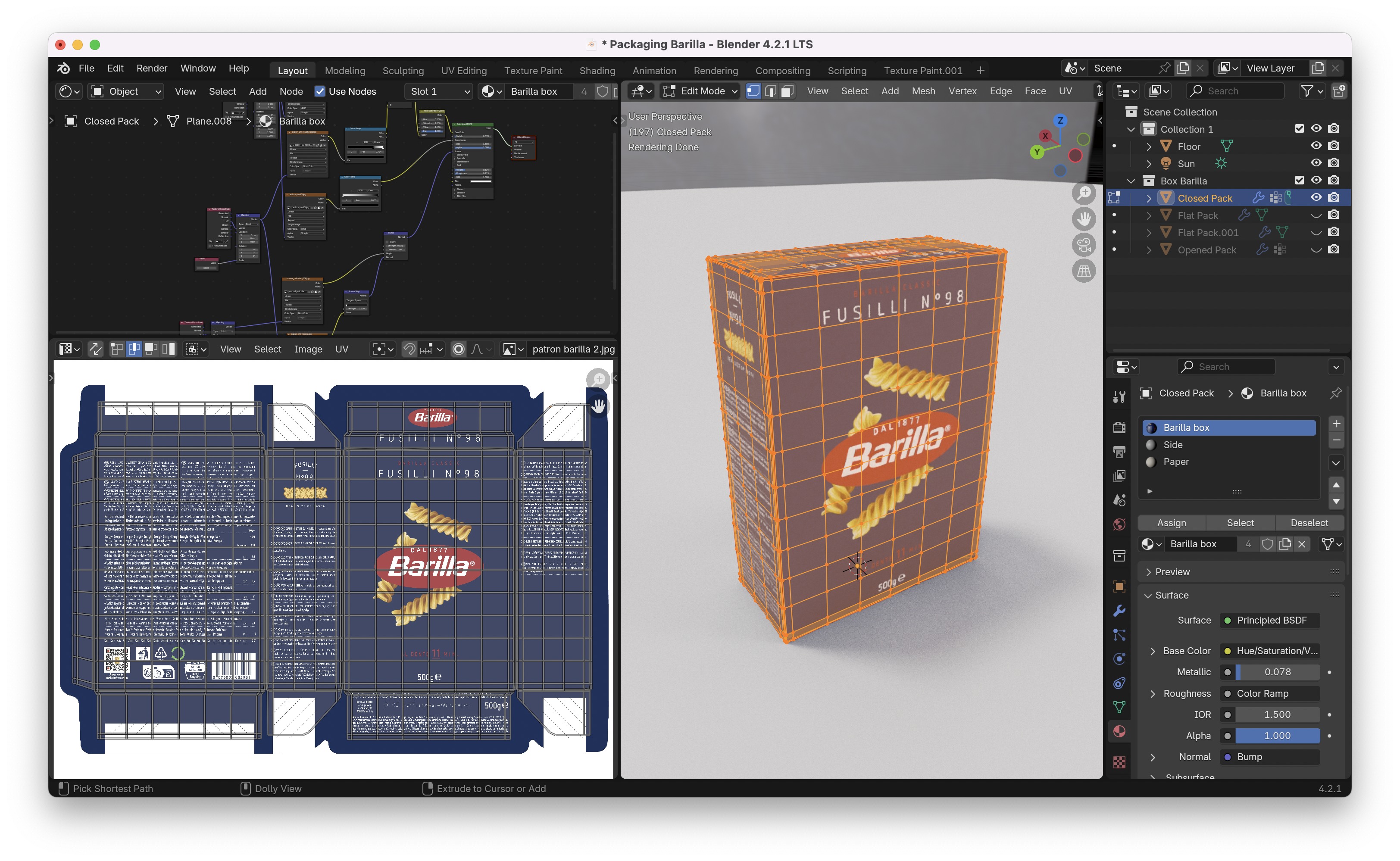 Barilla - Fusilli Packaging  - Pasta - 3D Model - Box Low-poly 3D model_8