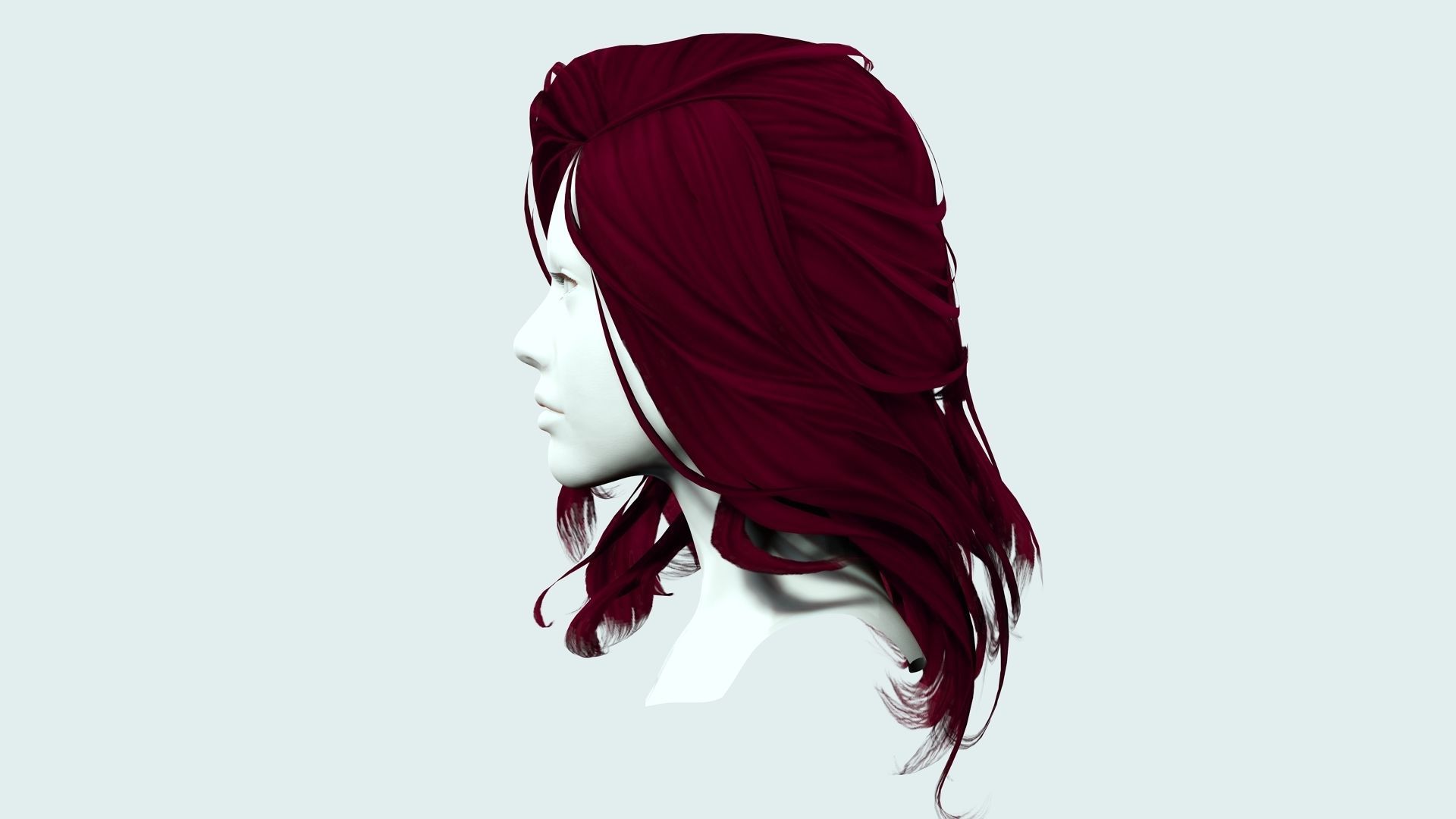 Female wavy hair Low-poly 3D model_5