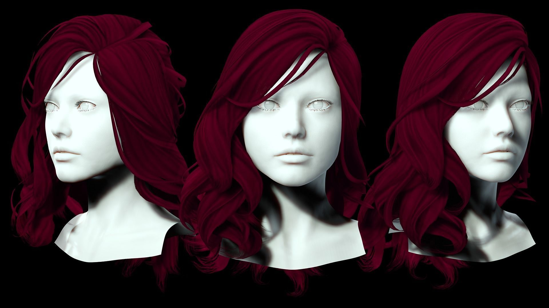 Female wavy hair Low-poly 3D model_2