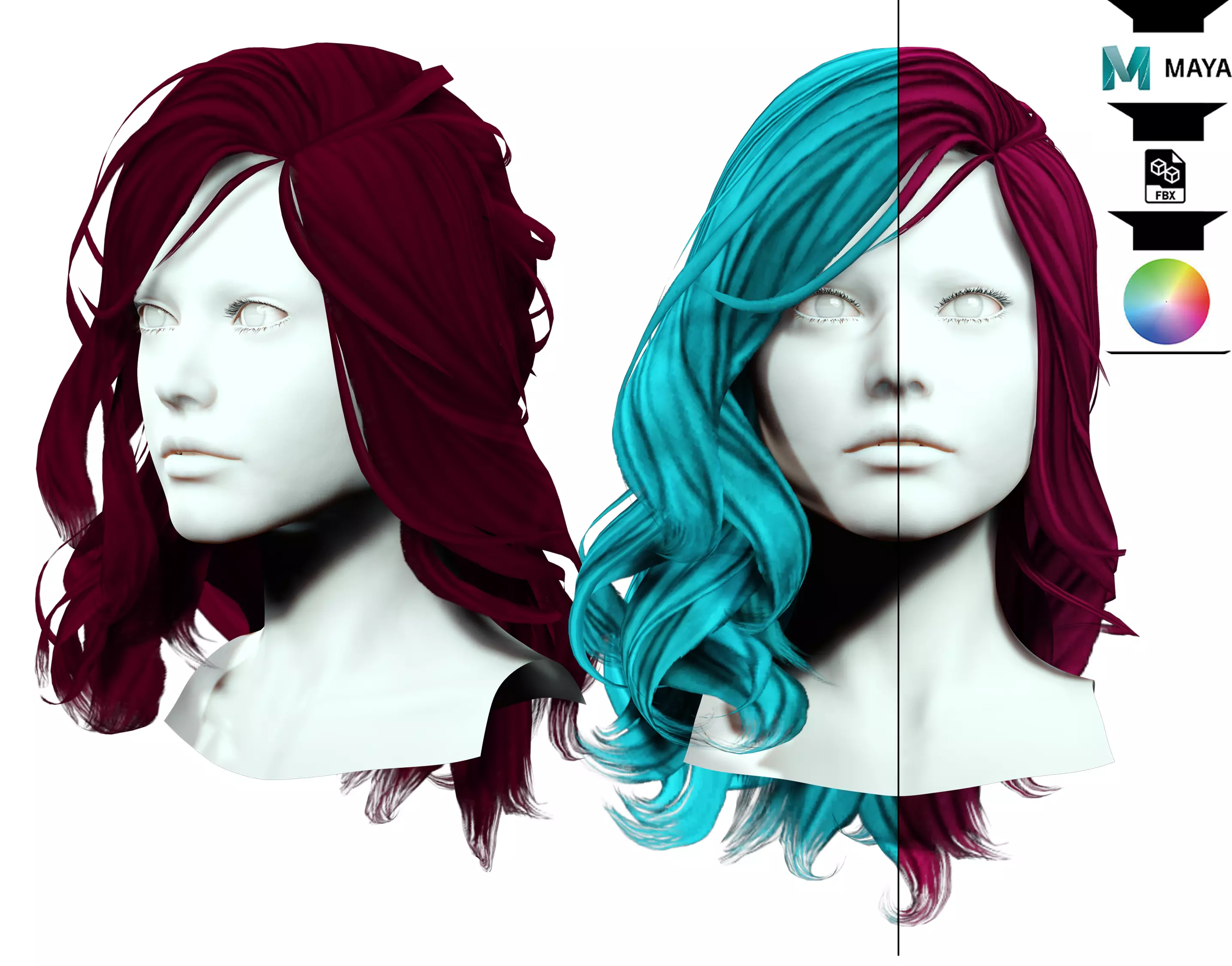 Female wavy hair Low-poly 3D model_0